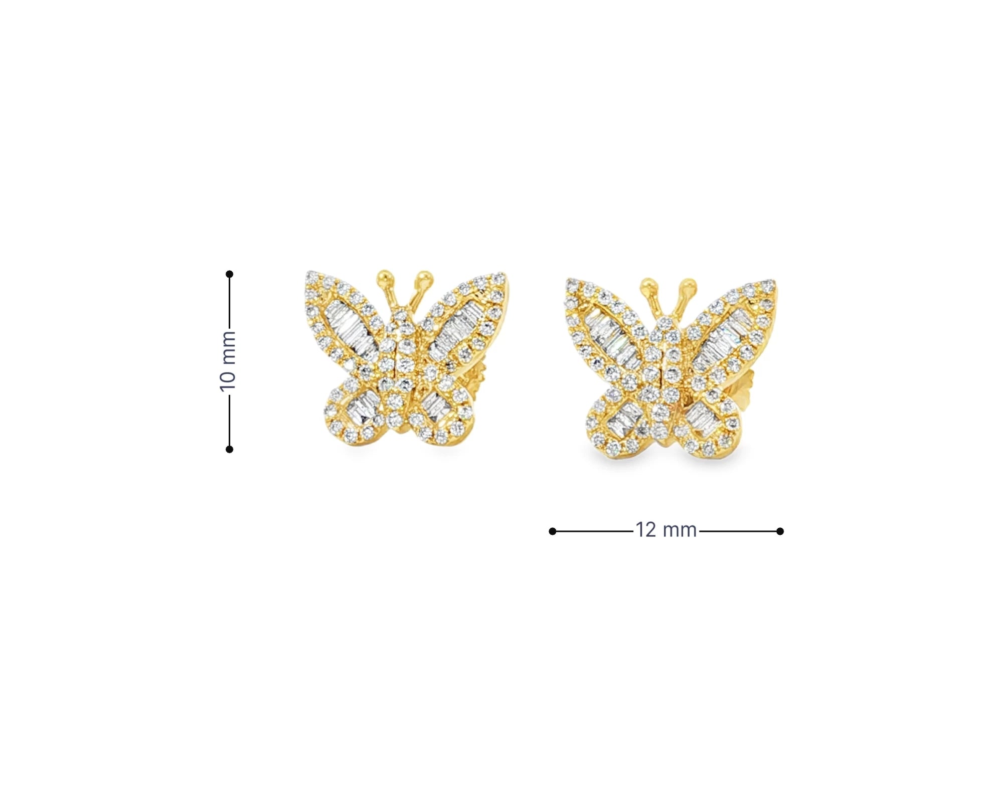 10k Gold Diamond Butterfly Earrings with Round & Baguette-Cut Accents 0.49ct – view 7