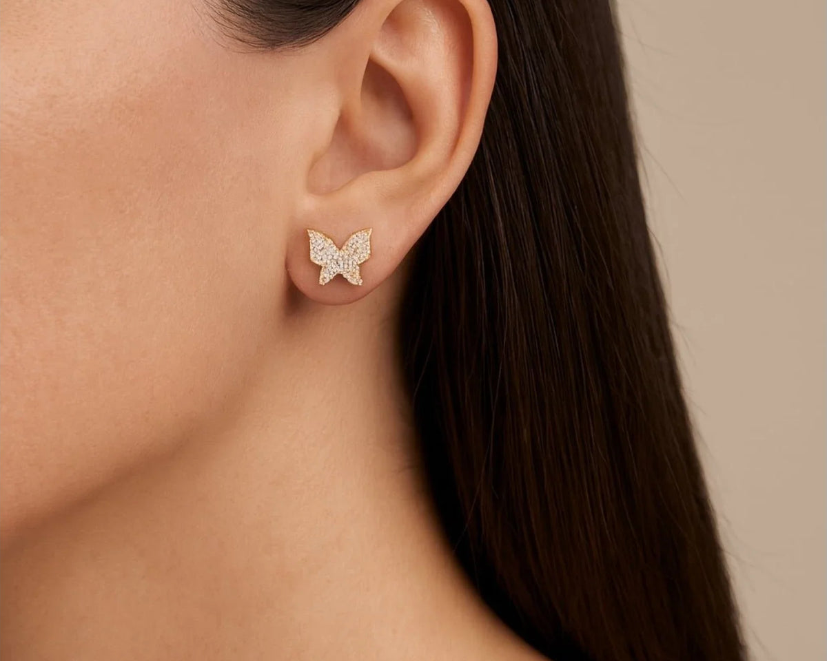 10k Gold Diamond Butterfly Earrings with Round Brilliant Cut 0.30ct – view 2