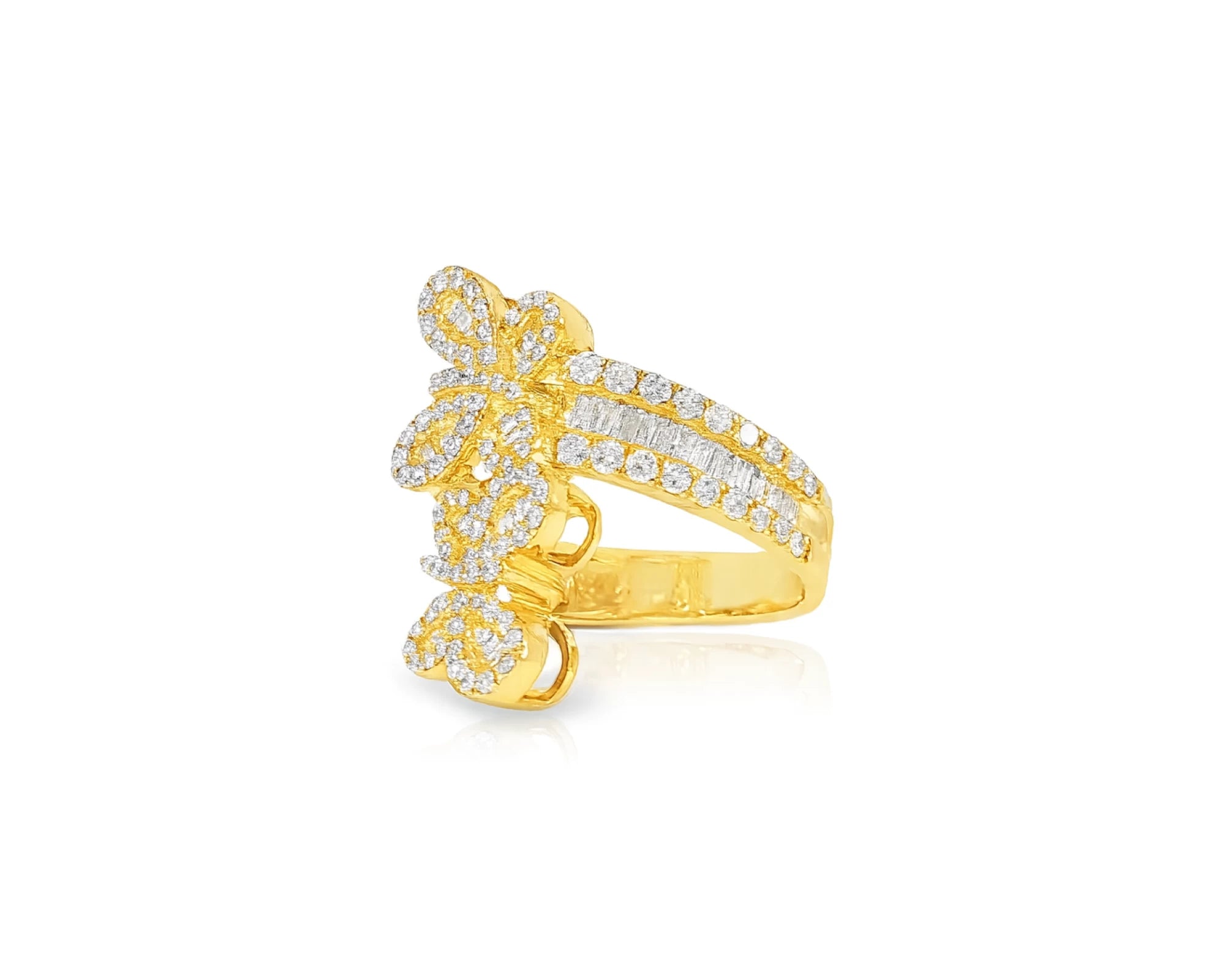 10k Gold Diamond Butterfly Ring with Round and Baguette Cut 1.75ct – lifestyle 459