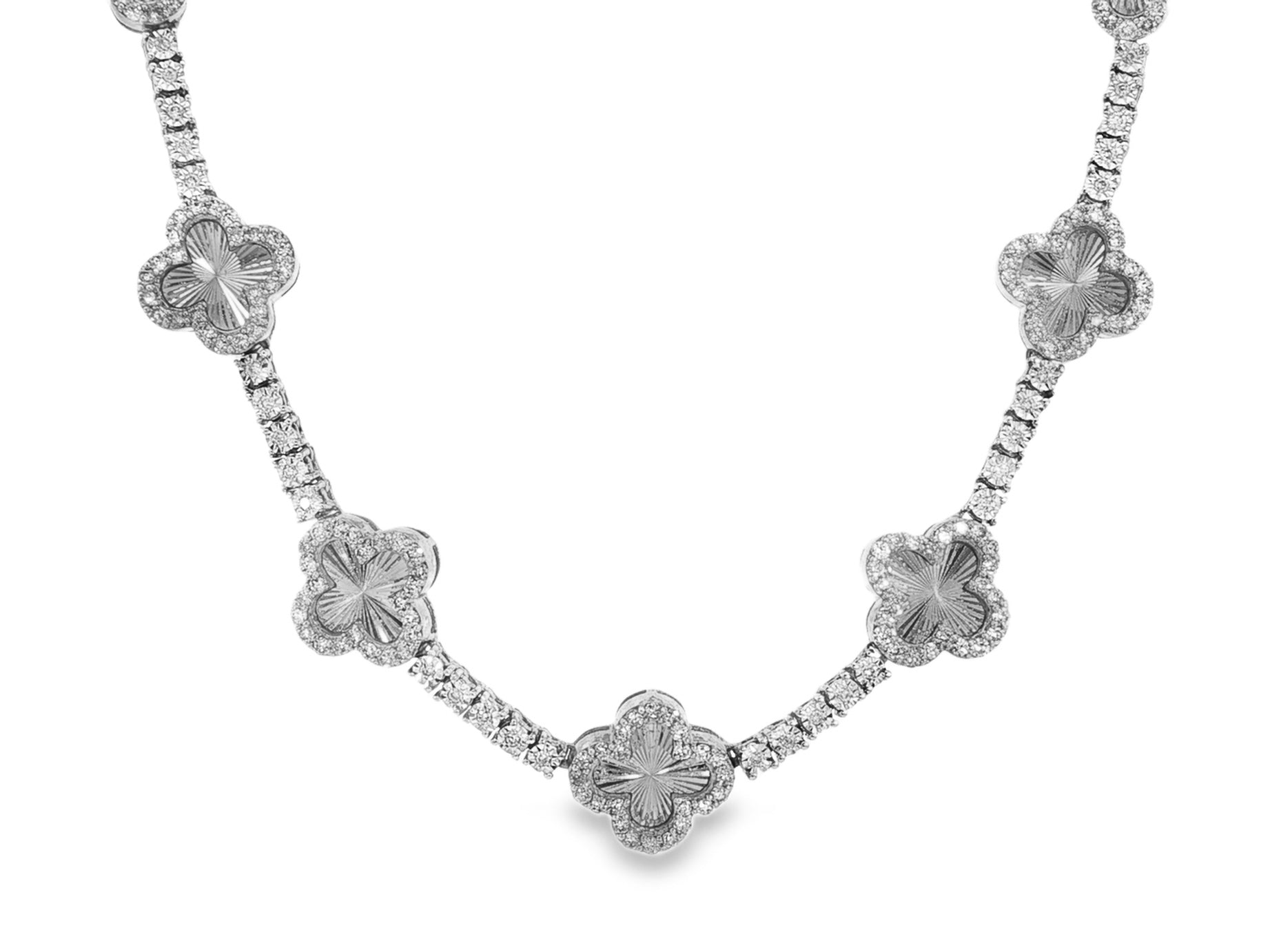 10k Gold Diamond Clover - Design Necklace with Round Accents 5.25ct - AVI THE JEWELER