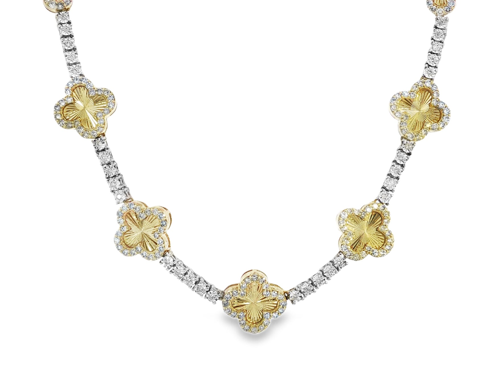 10k Gold Diamond Clover - Design Necklace with Round Accents 5.25ct - AVI THE JEWELER