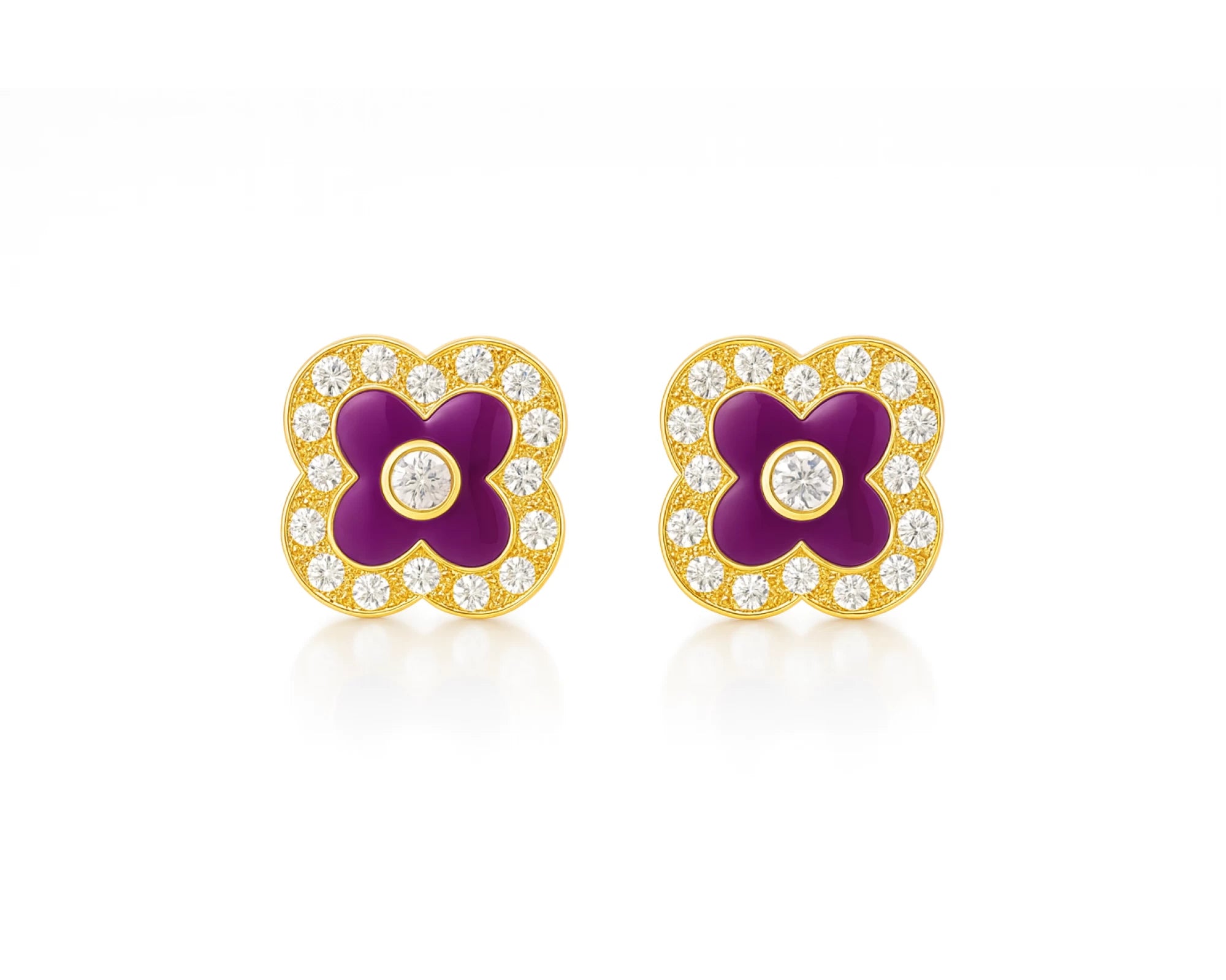 10k Gold Diamond Clover Earrings with Enamel Design 0.14ct – lifestyle 3723