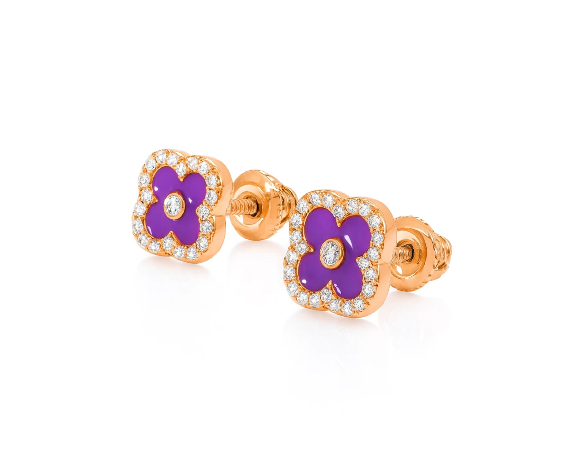 10k Gold Diamond Clover Earrings with Enamel Design 0.14ct – lifestyle 3730