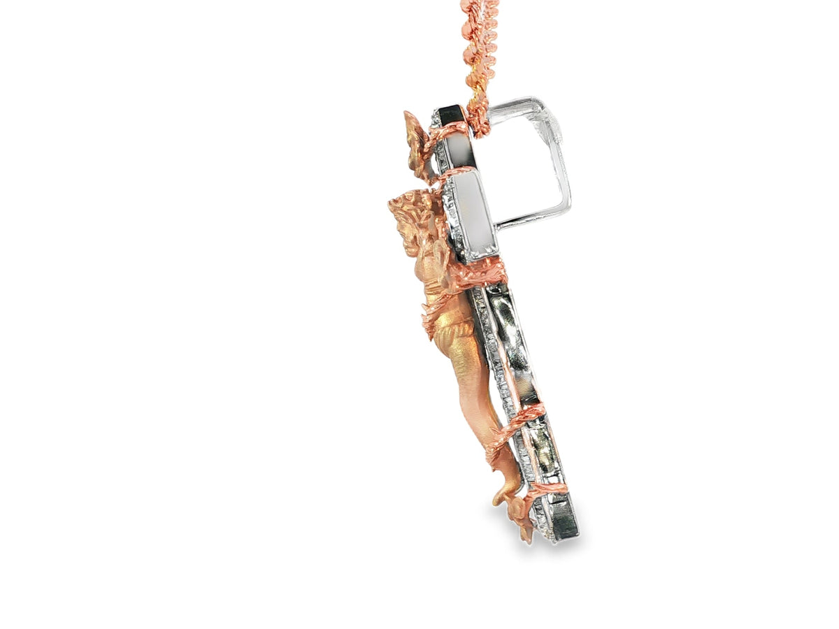 10k Gold Diamond Cross Pendant with Jesus & Floral Accents 3.4ct - AVI THE JEWELER