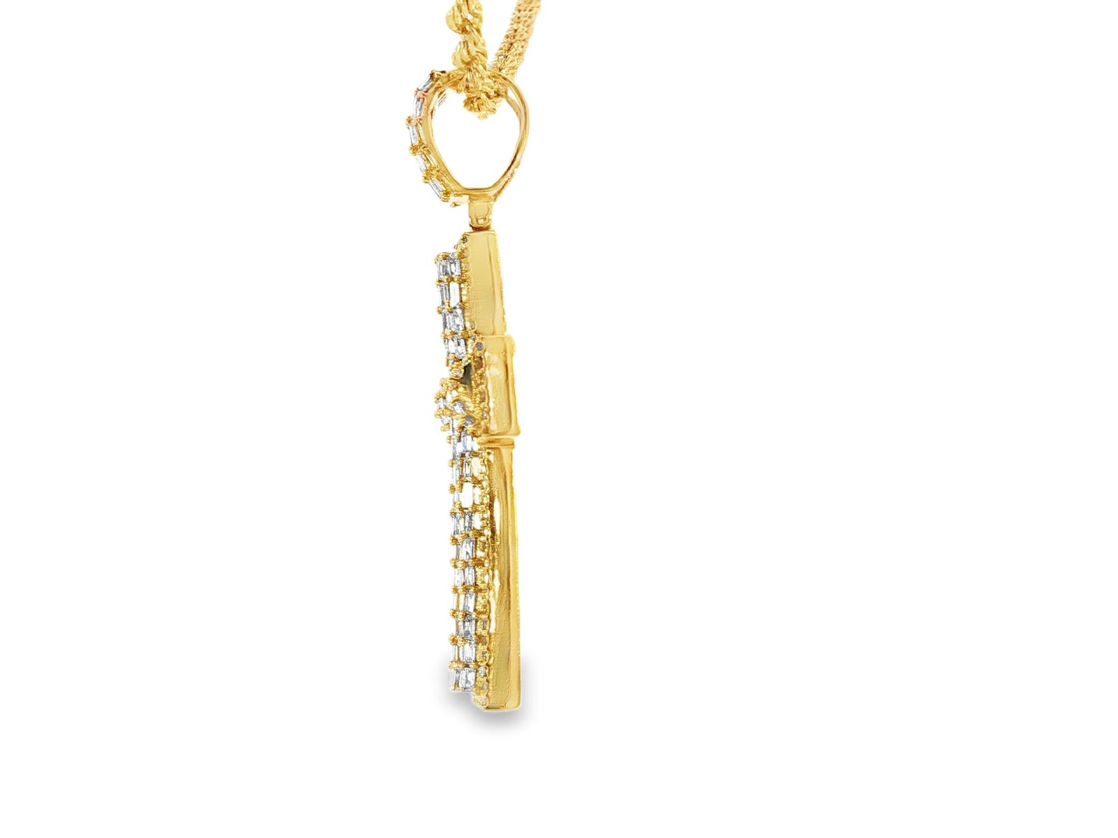 10k Gold Diamond Cross Pendant with Round & Baguette - Cut Accents 2.0ct - AVI THE JEWELER