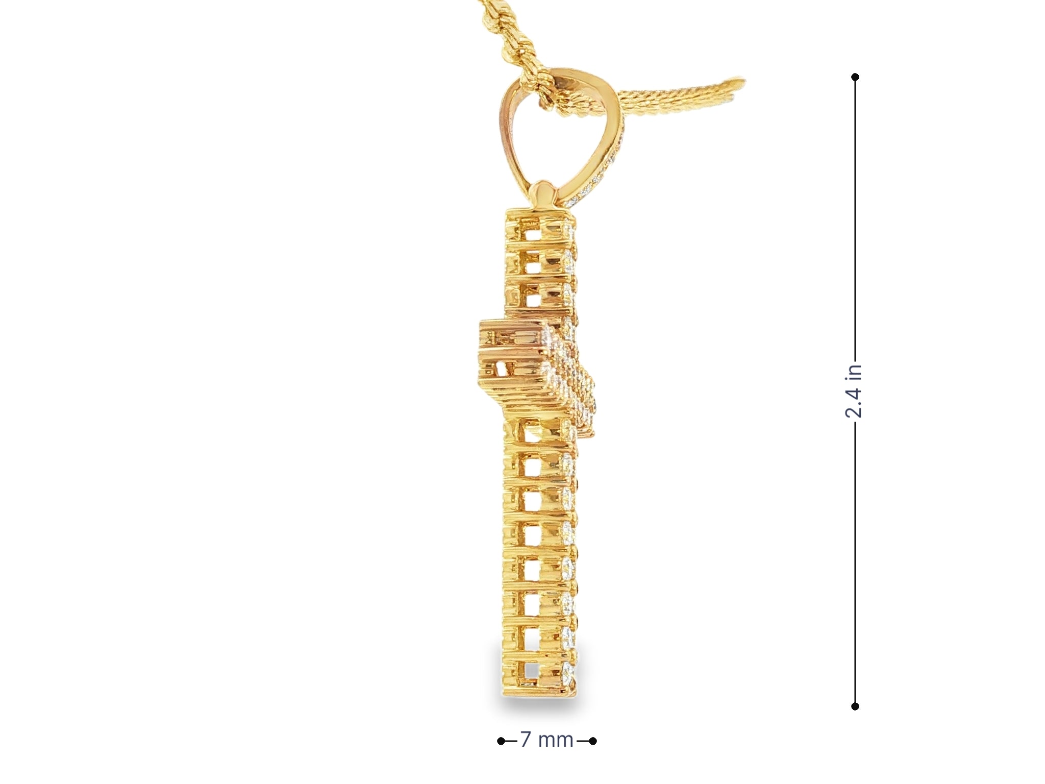 10k Gold Diamond Cross Pendant with Round - Cut Design 3.85ct - AVI THE JEWELER