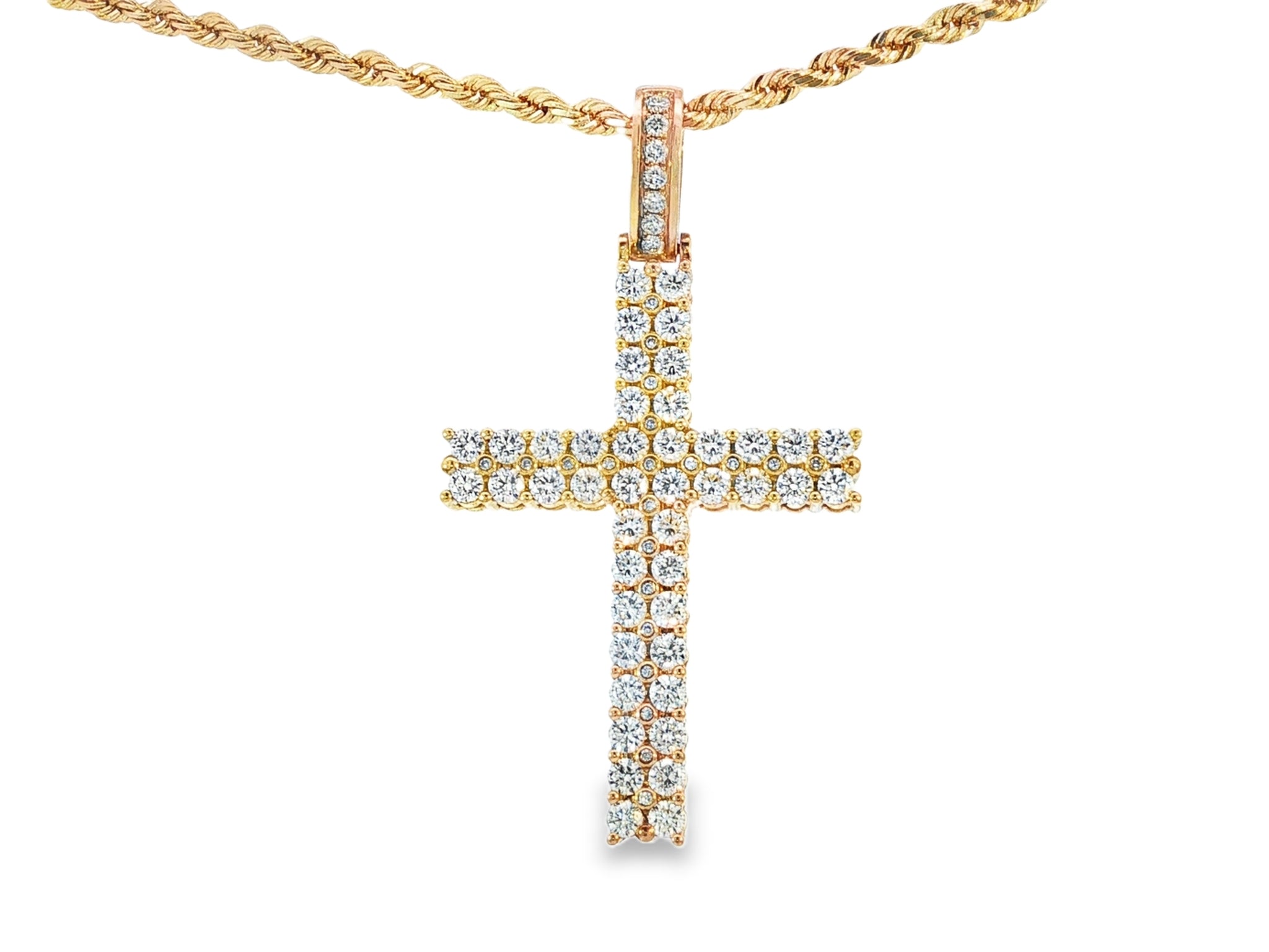 10k Gold Diamond Cross Pendant with Round - Cut Design 3.85ct - AVI THE JEWELER