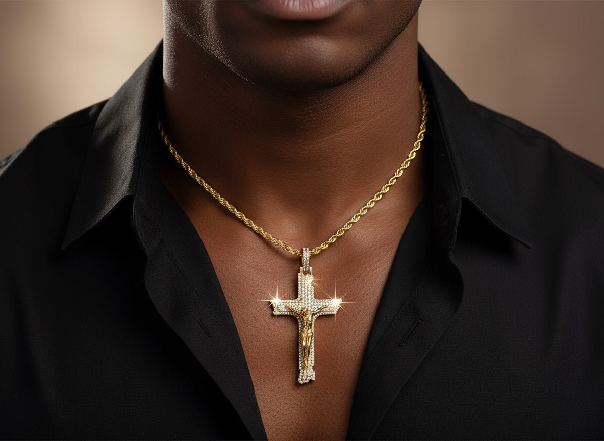 10k Gold Diamond Crucifix Pendant with Round - Cut Accents 3.55ct - AVI THE JEWELER