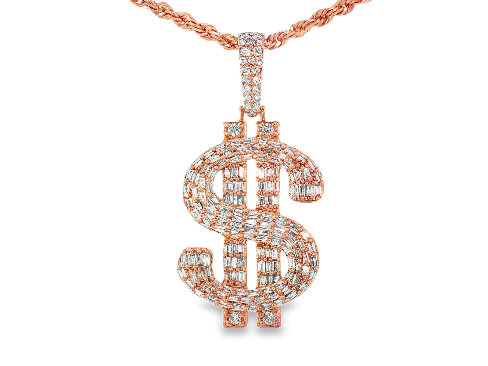 10k Gold Diamond Dollar Sign Pendant with Round & Baguette Accents 2.5ct - AVI THE JEWELER