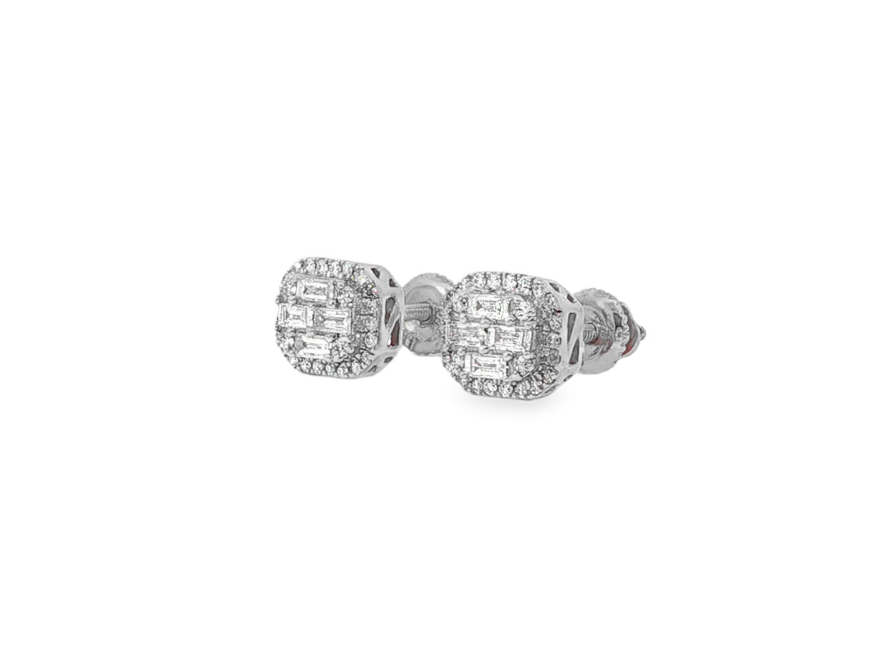 10k Gold Diamond Earrings with Baguette & Round Cluster Cushion Design 0.37ct - AVI THE JEWELER