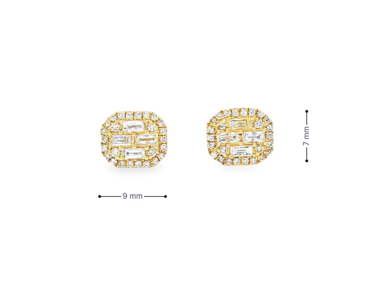 10k Gold Diamond Earrings with Baguette & Round Cluster Cushion Design 0.37ct - AVI THE JEWELER