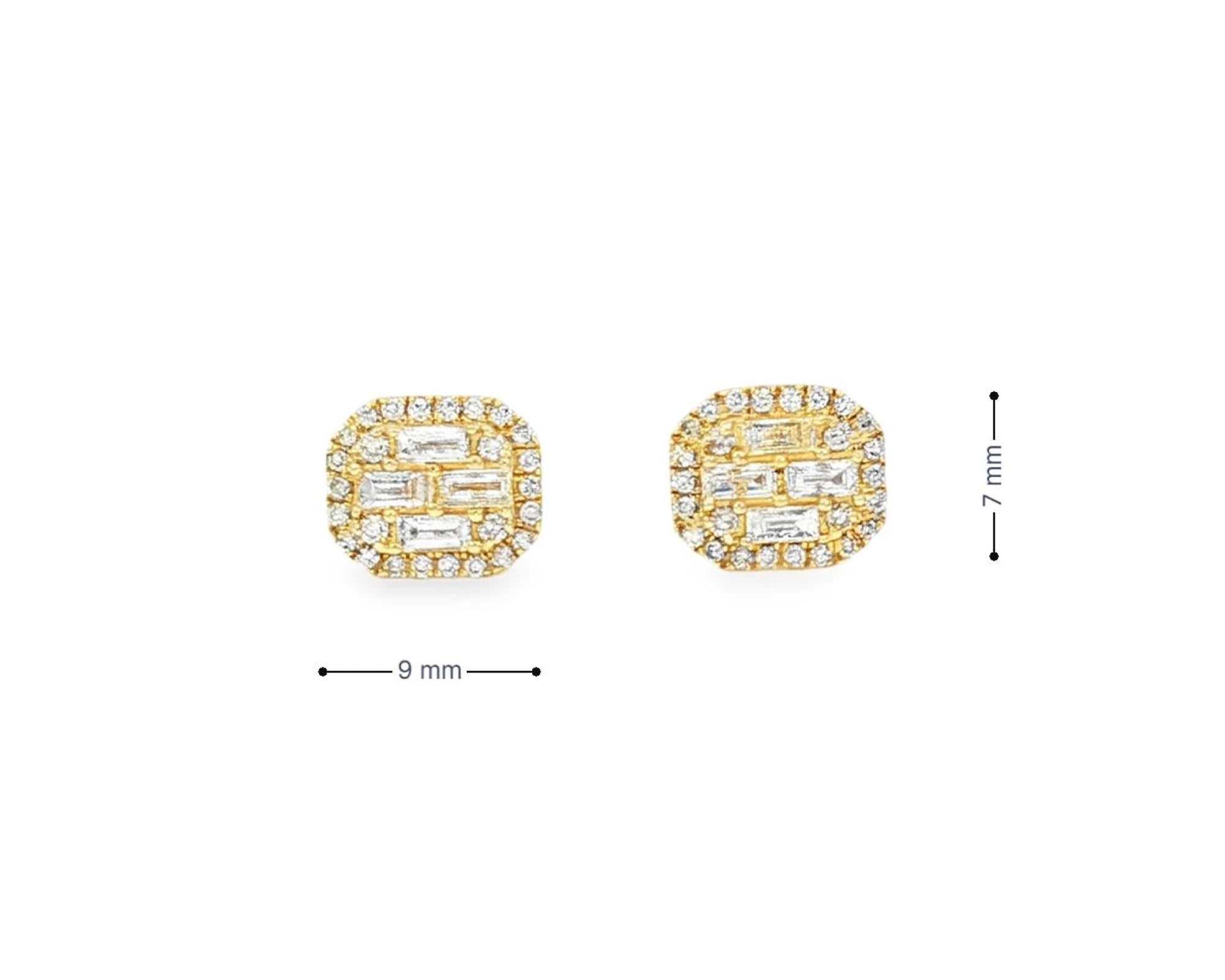 10k Gold Diamond Earrings with Baguette & Round Cluster Cushion Design 0.37ct – view 7