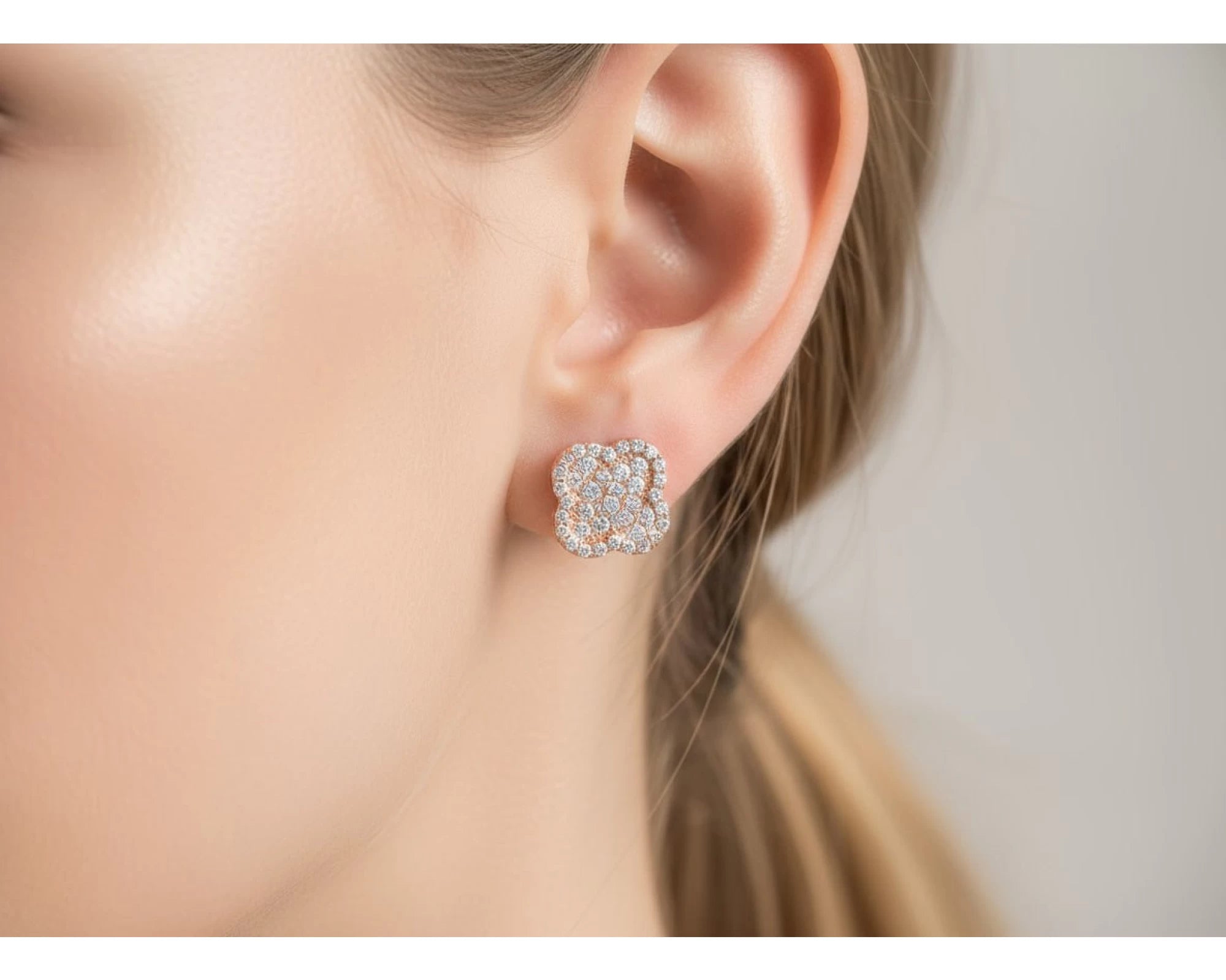 10k Gold Diamond Earrings with Floral Clover Design 0.86ct – view 2