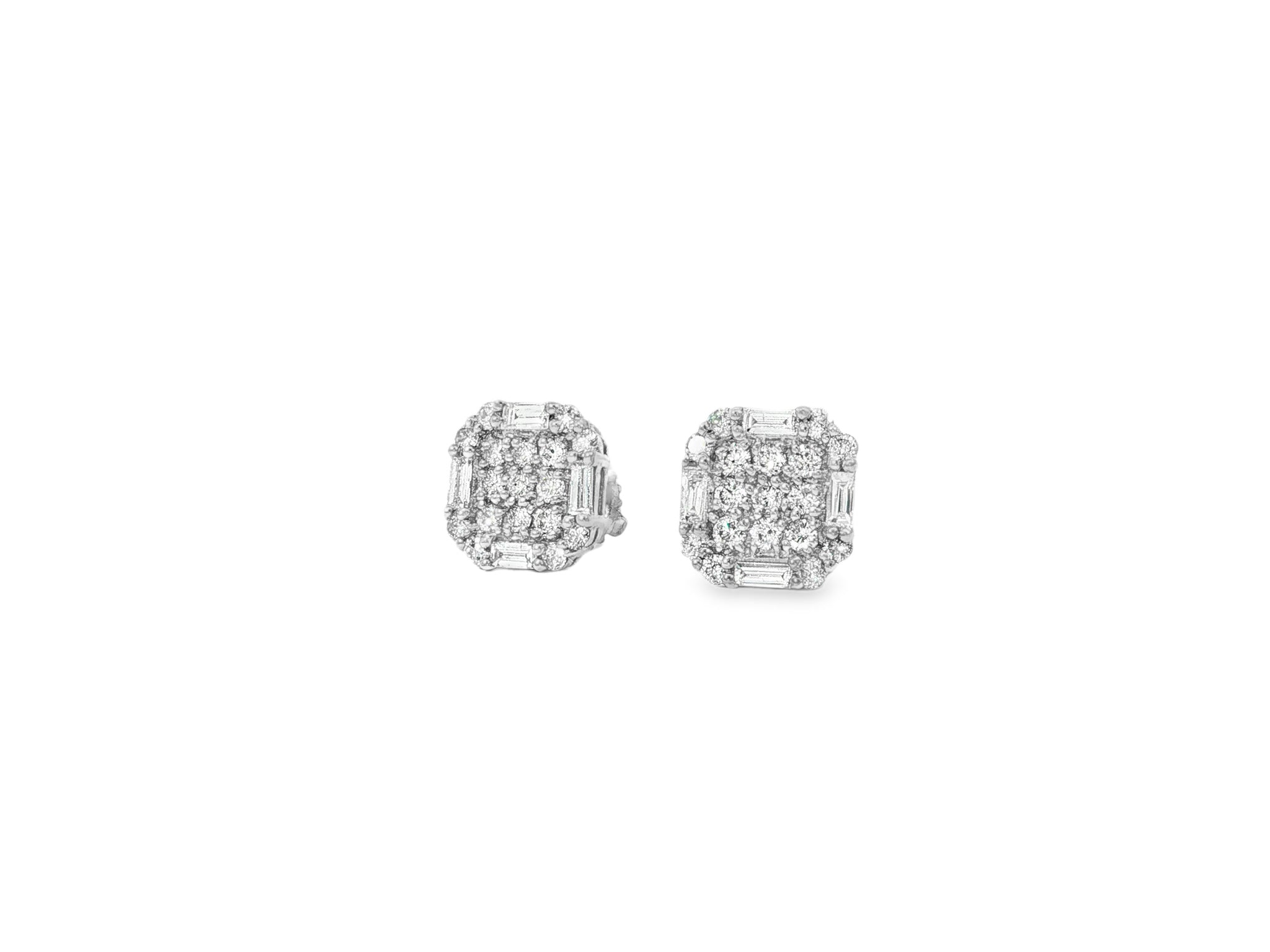 10k Gold Diamond Earrings with Round & Baguette - Cut Geometric Cluster Design 1.05ct - AVI THE JEWELER