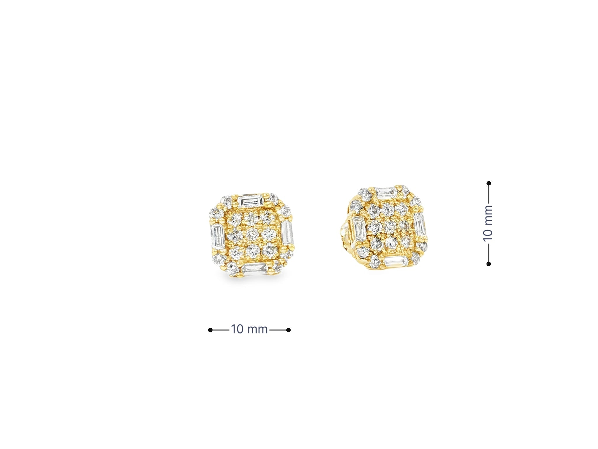 10k Gold Diamond Earrings with Round & Baguette - Cut Geometric Cluster Design 1.05ct - AVI THE JEWELER