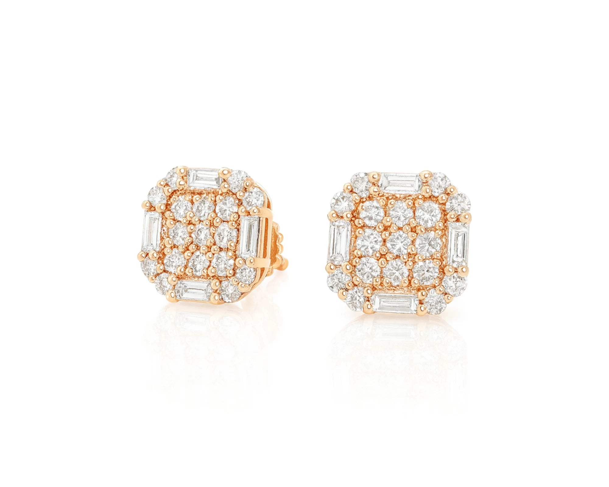 10k Gold Diamond Earrings with Round & Baguette-Cut Geometric Cluster Design 1.05ct – lifestyle 3947