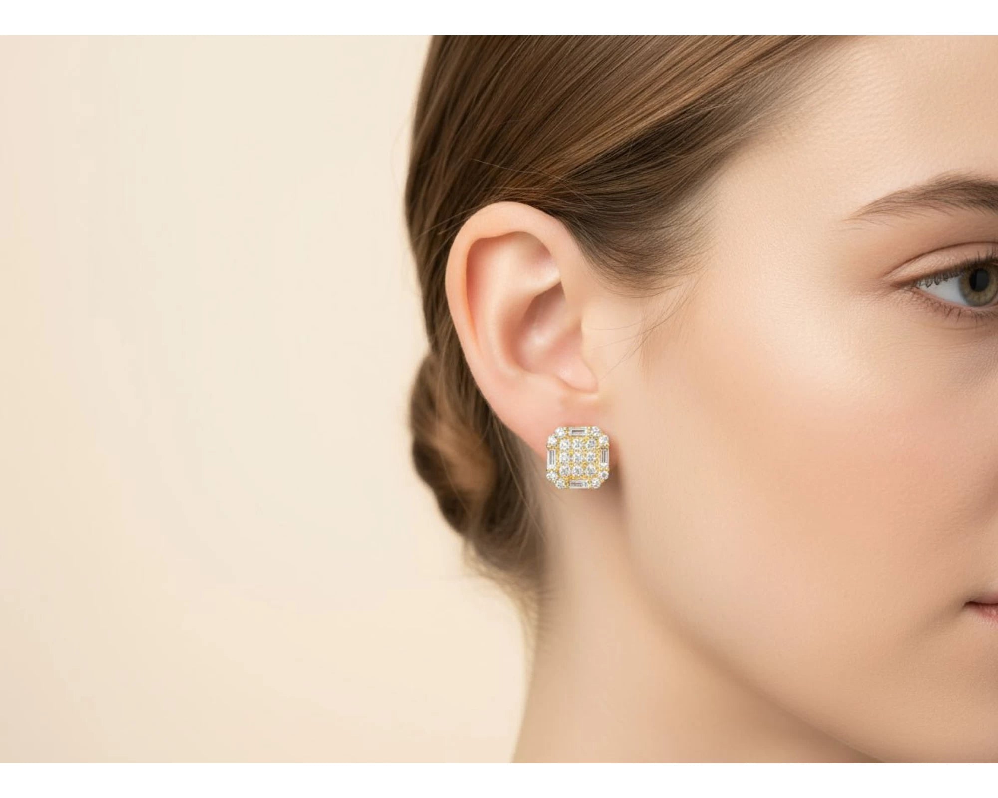 10k Gold Diamond Earrings with Round & Baguette-Cut Geometric Cluster Design 1.05ct – view 2
