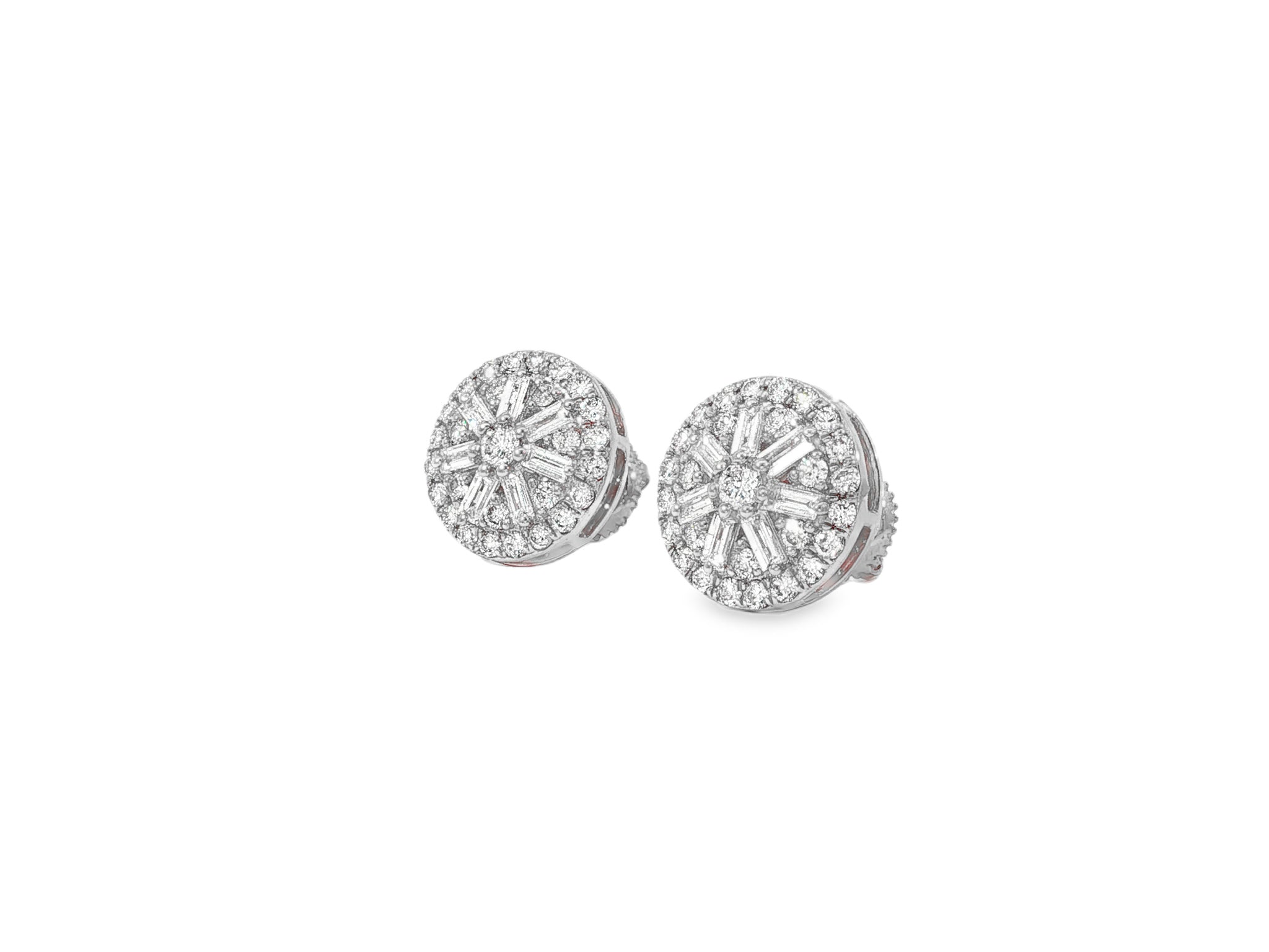 10k Gold Diamond Earrings with Round & Baguette - Cut Radiant Sunburst Design 1.16ct - AVI THE JEWELER