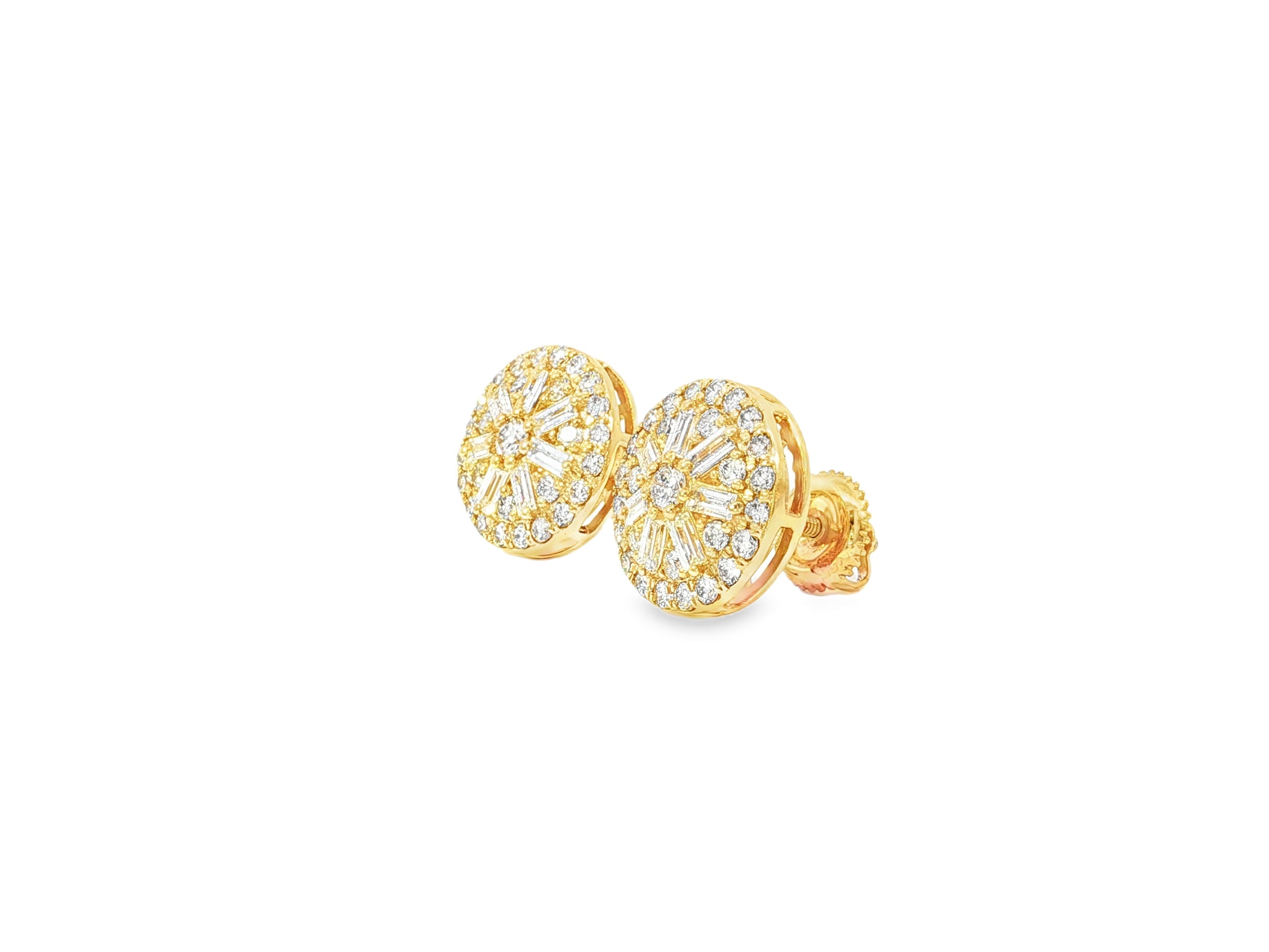 10k Gold Diamond Earrings with Round & Baguette - Cut Radiant Sunburst Design 1.16ct - AVI THE JEWELER