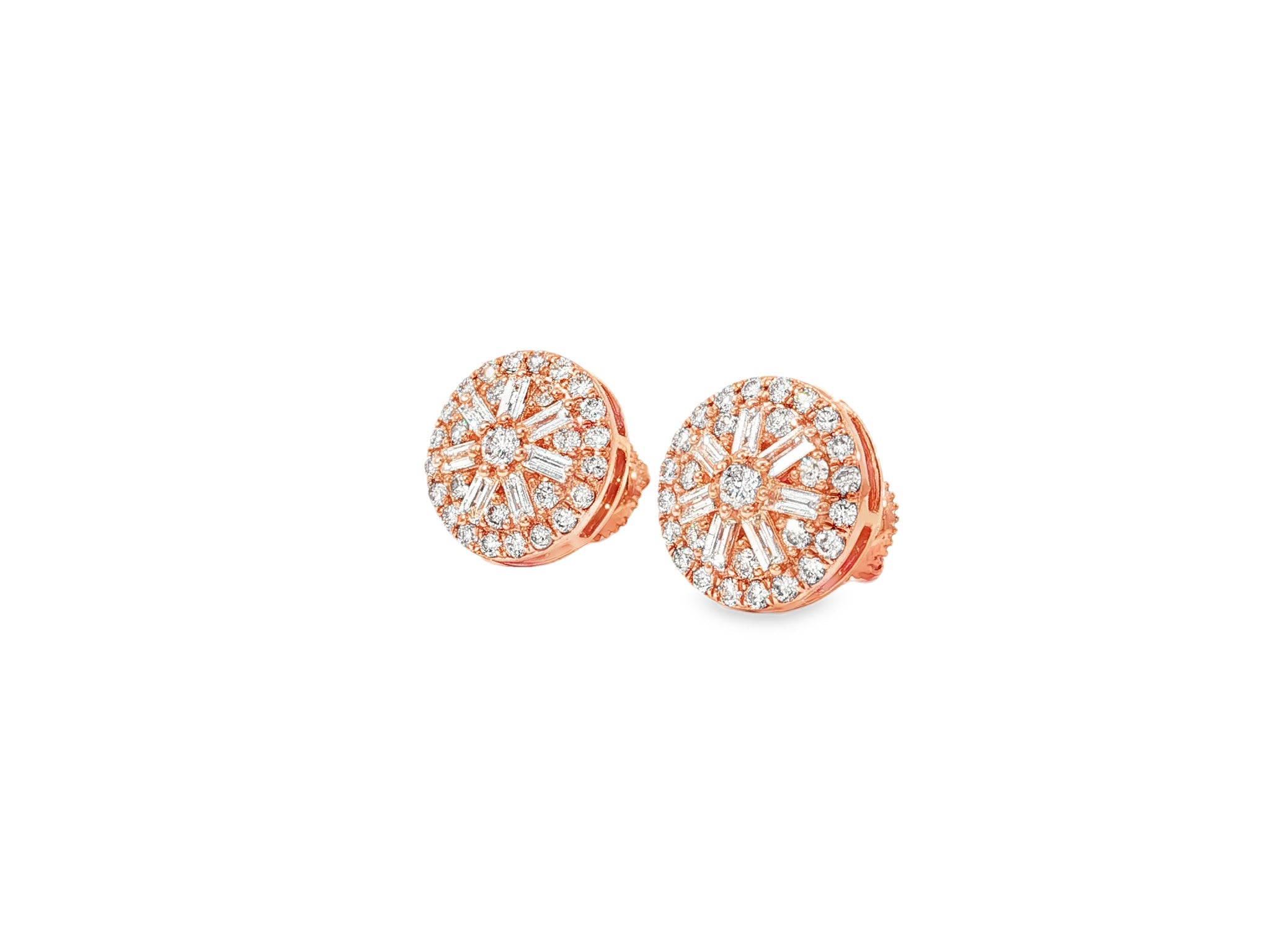10k Gold Diamond Earrings with Round & Baguette - Cut Radiant Sunburst Design 1.16ct - AVI THE JEWELER