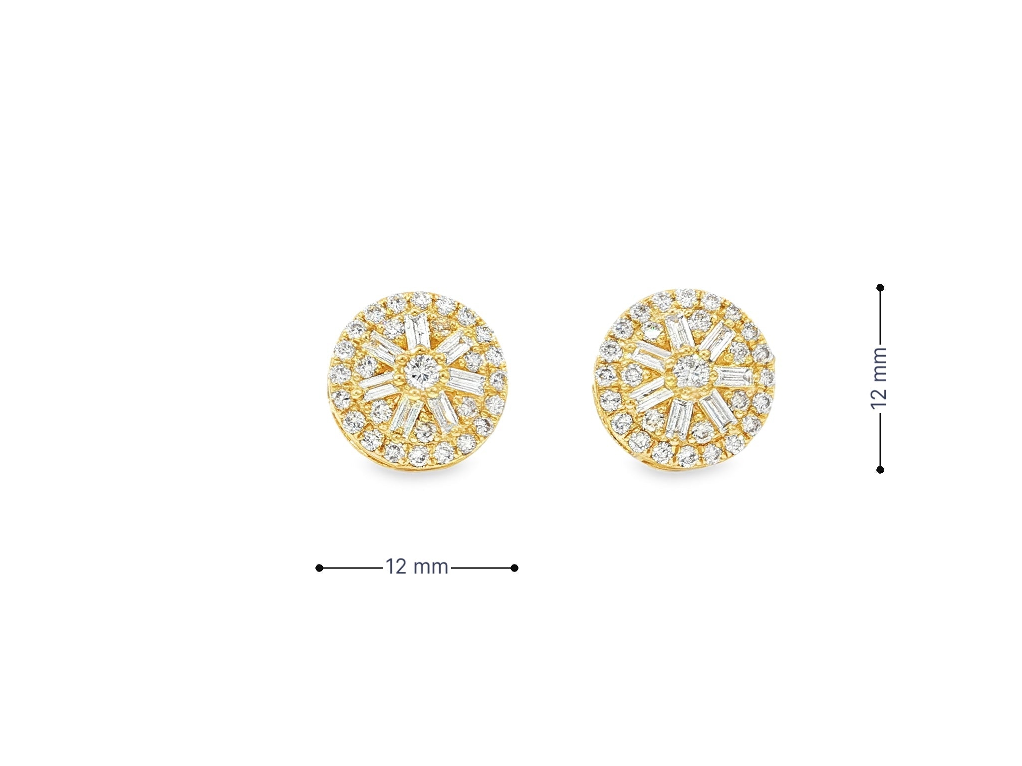 10k Gold Diamond Earrings with Round & Baguette - Cut Radiant Sunburst Design 1.16ct - AVI THE JEWELER