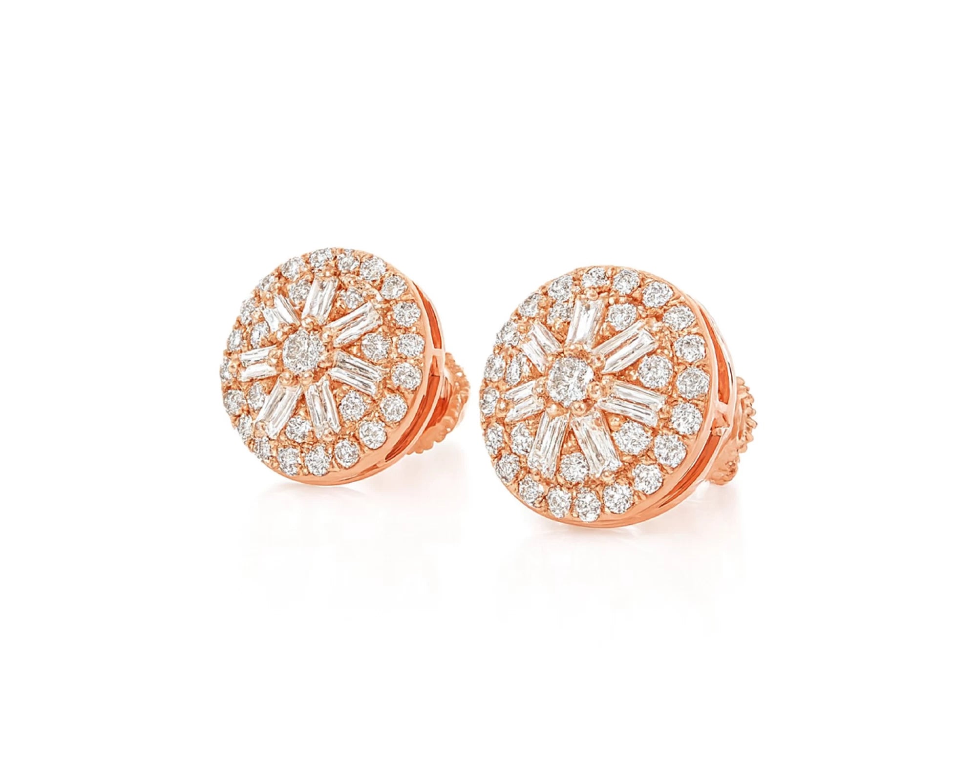 10k Gold Diamond Earrings with Round & Baguette-Cut Radiant Sunburst Design 1.16ct – lifestyle 3934