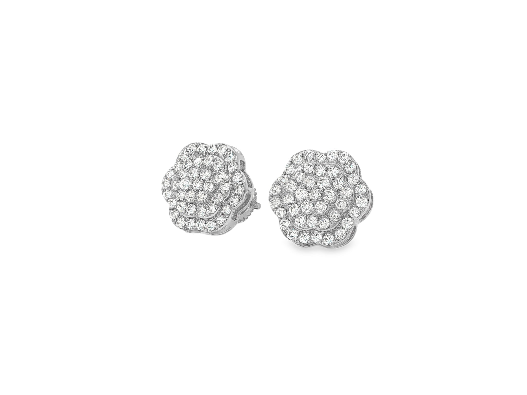 10k Gold Diamond Earrings with Round Floral Cluster Design 0.99ct - AVI THE JEWELER