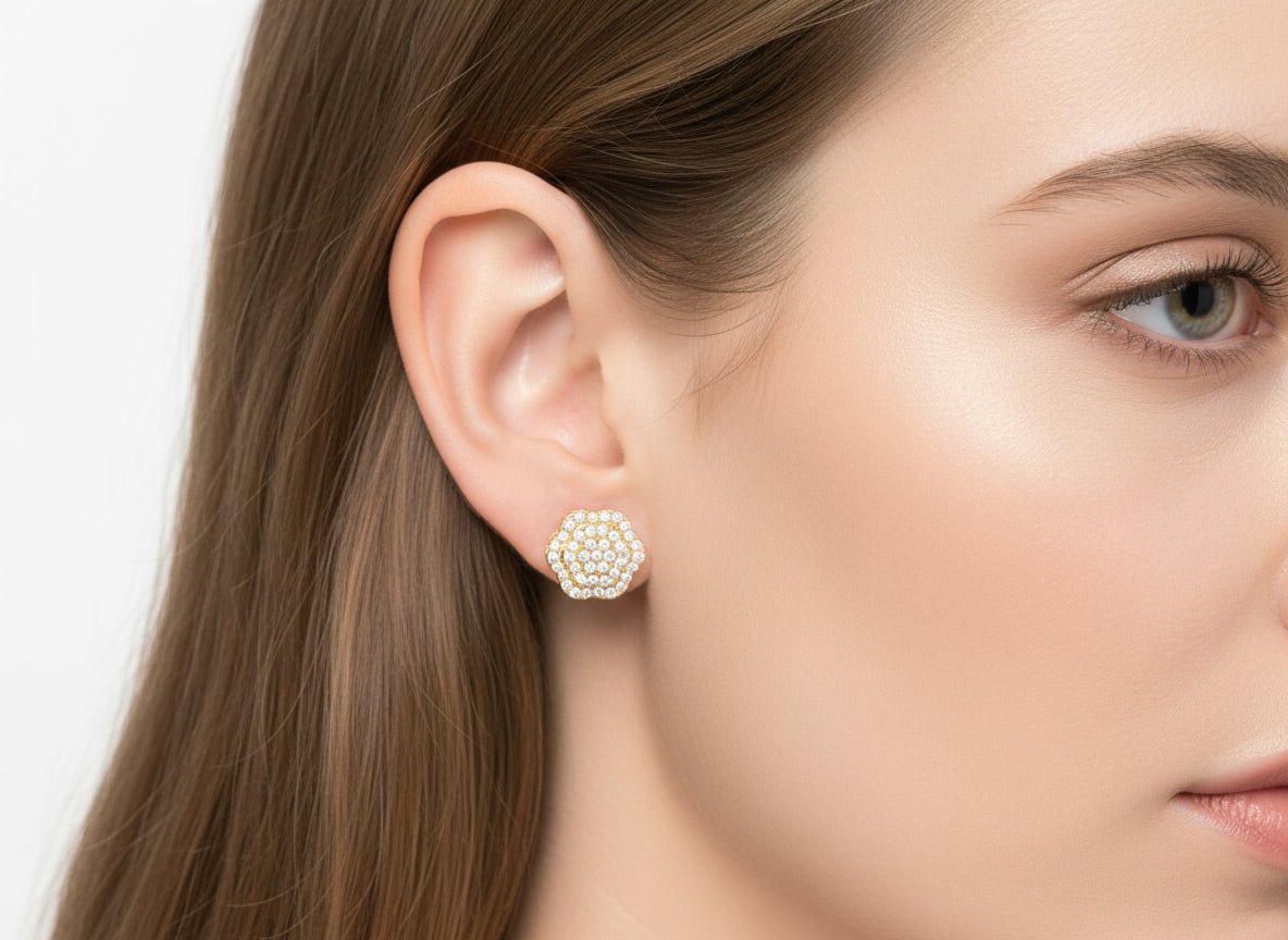 10k Gold Diamond Earrings with Round Floral Cluster Design 0.99ct - AVI THE JEWELER