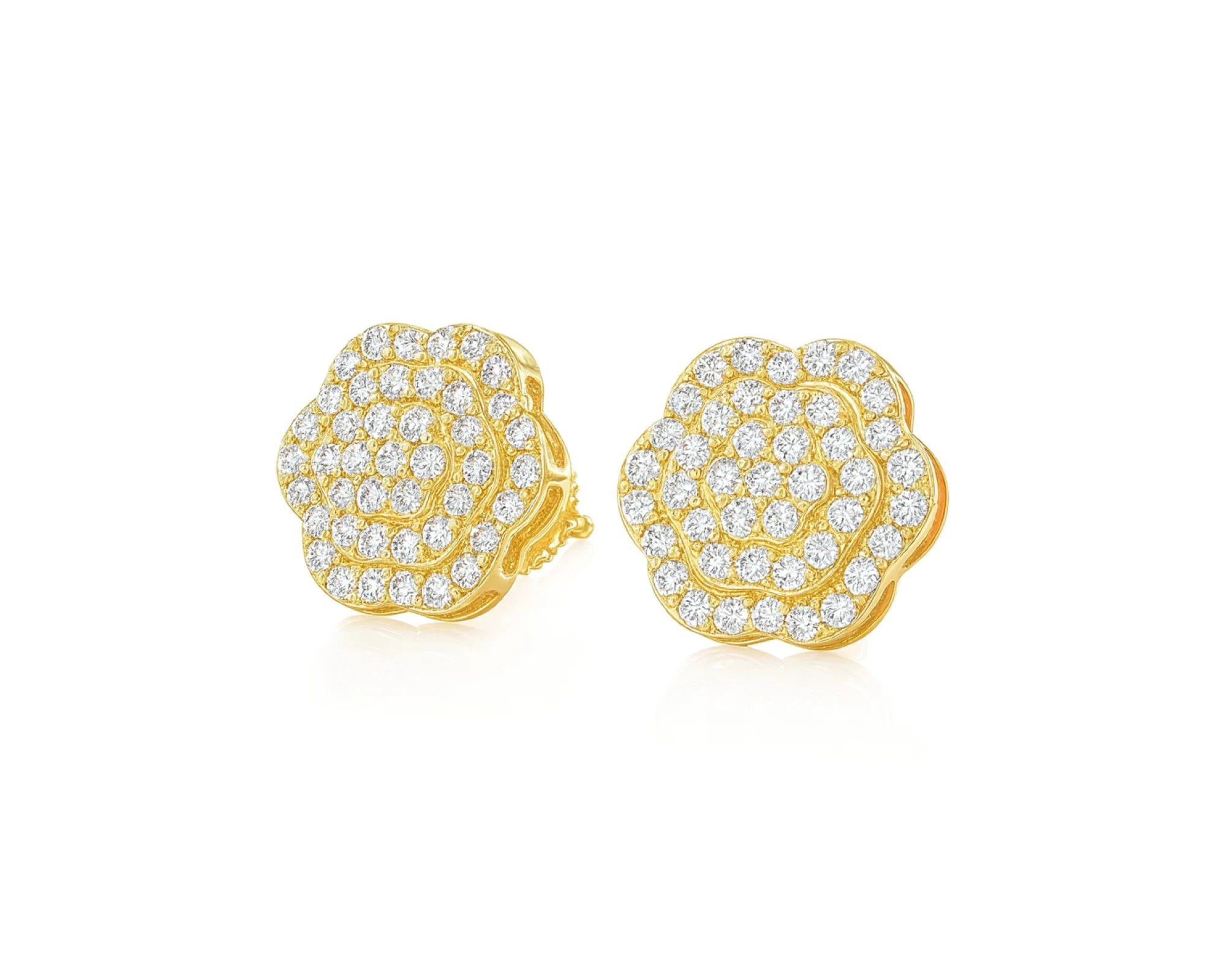 10k Gold Diamond Earrings with Round Floral Cluster Design 0.99ct – lifestyle 3918