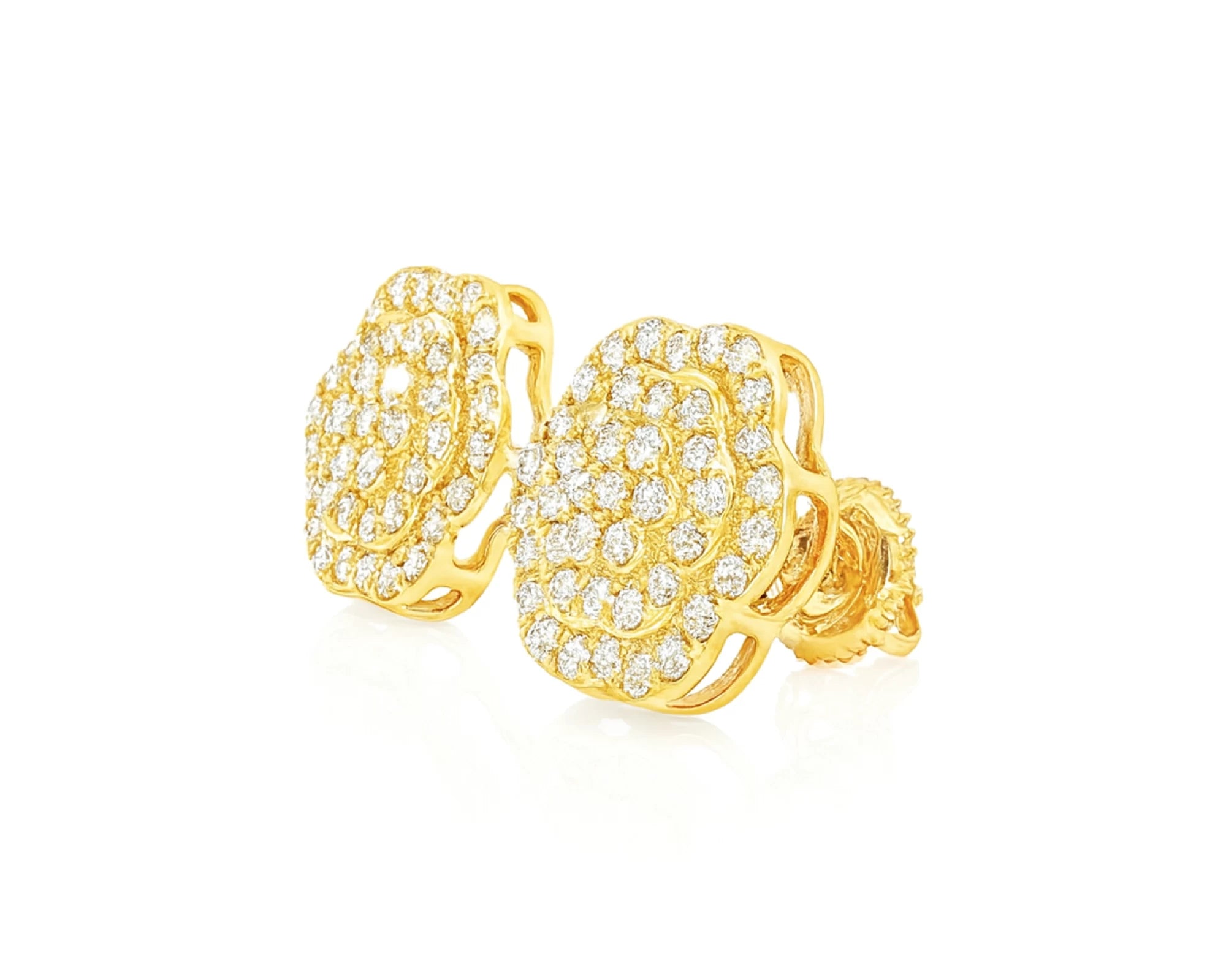 10k Gold Diamond Earrings with Round Floral Cluster Design 0.99ct – lifestyle 3919
