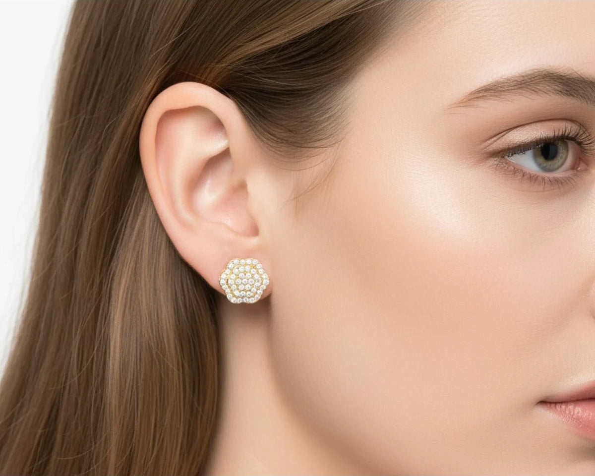 10k Gold Diamond Earrings with Round Floral Cluster Design 0.99ct – view 2