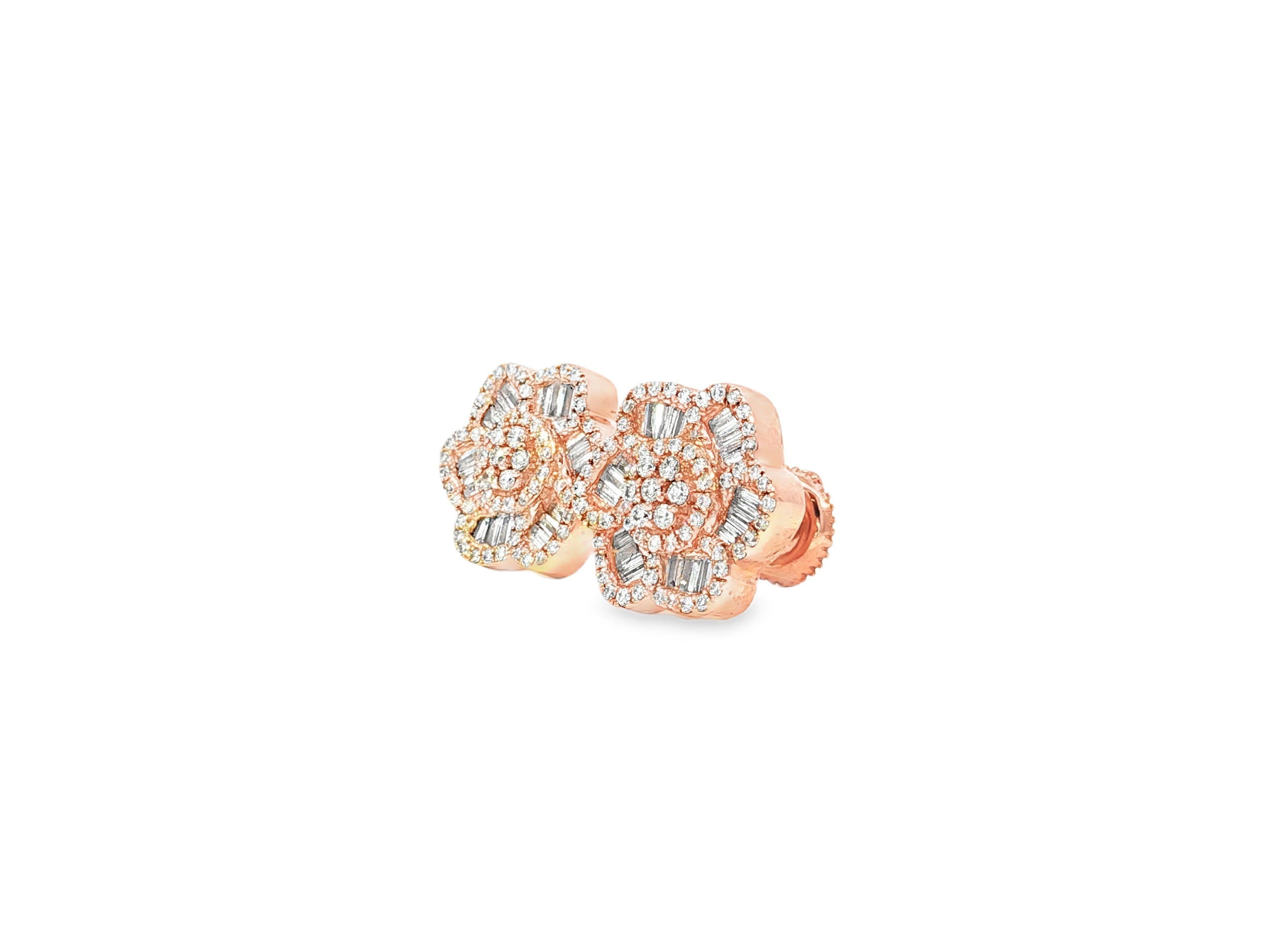 10k Gold Diamond Floral Earrings with Round & Baguette Accents 0.73ct - AVI THE JEWELER
