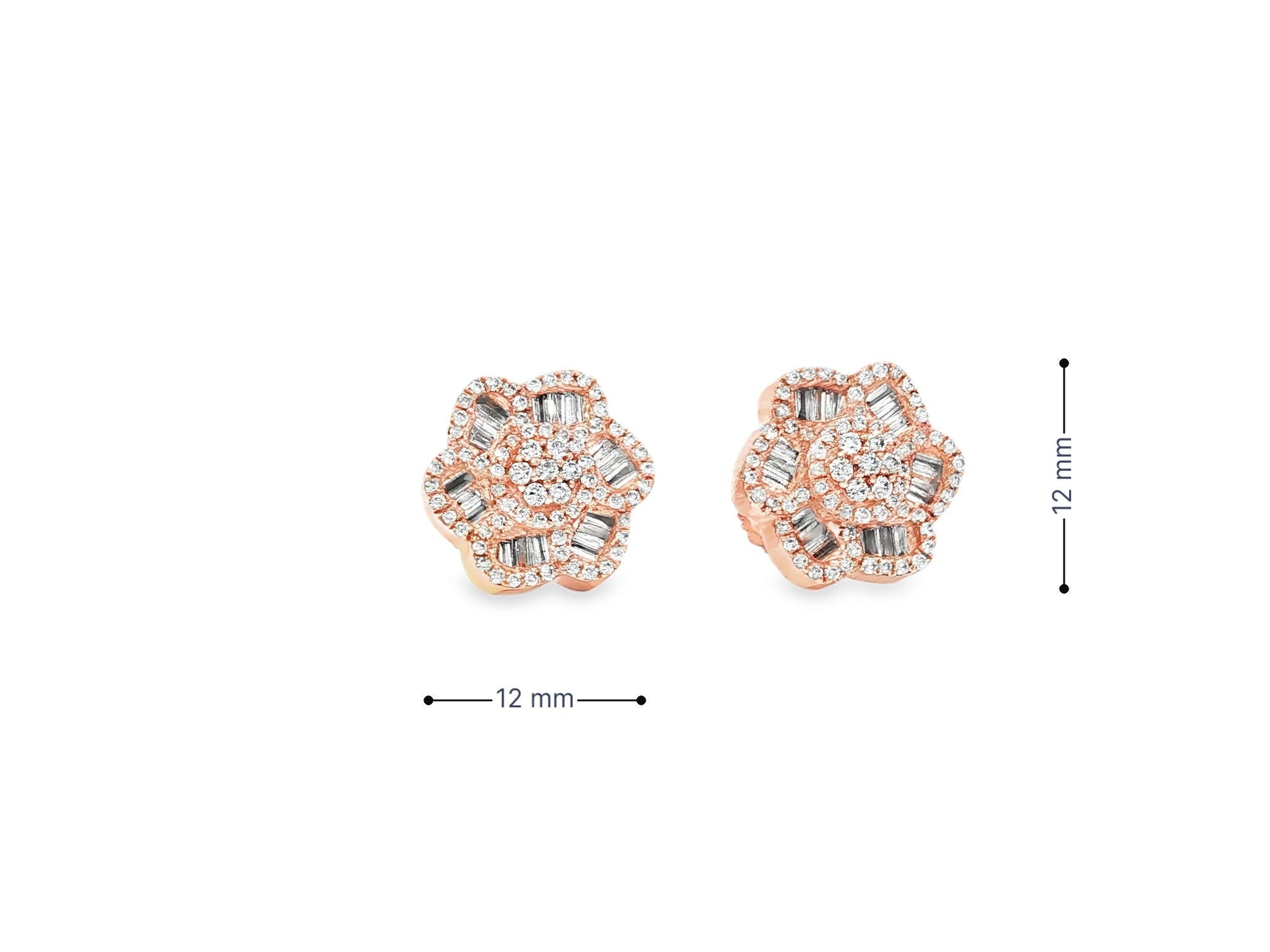 10k Gold Diamond Floral Earrings with Round & Baguette Accents 0.73ct - AVI THE JEWELER