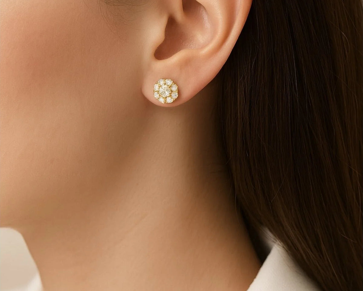 10k Gold Diamond Floral Earrings with Round Brilliant 1.04ct – view 2