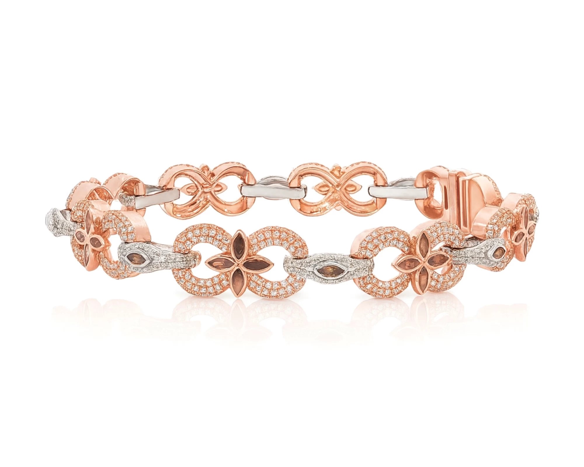 10K Gold Diamond Floral Link Bracelet with Marquise Accents & Pavé Design 3.5ct – lifestyle 4148