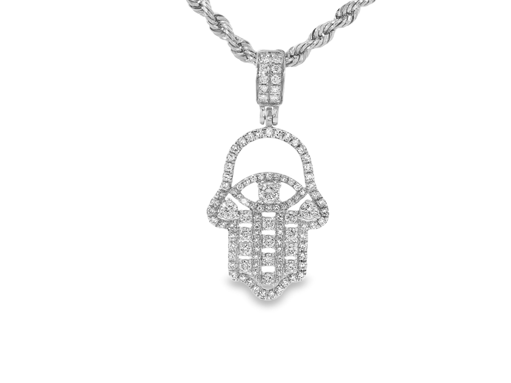 10k Gold Diamond Hamsa Hand Pendant with Round - Cut Accents 1.95ct - AVI THE JEWELER