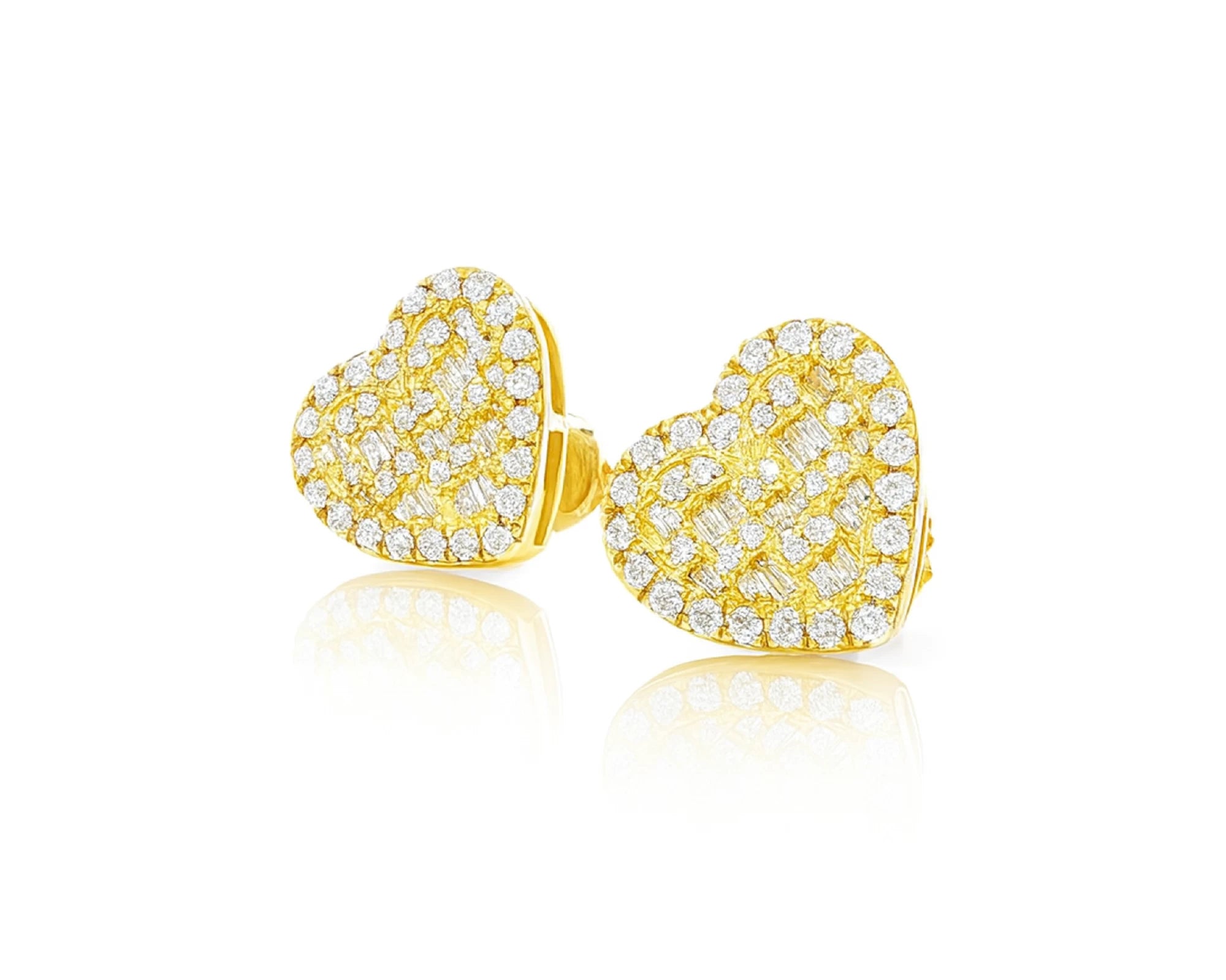 10k Gold Diamond Heart Earrings with Round & Baguette Cluster Design 0.75ct – lifestyle 3827