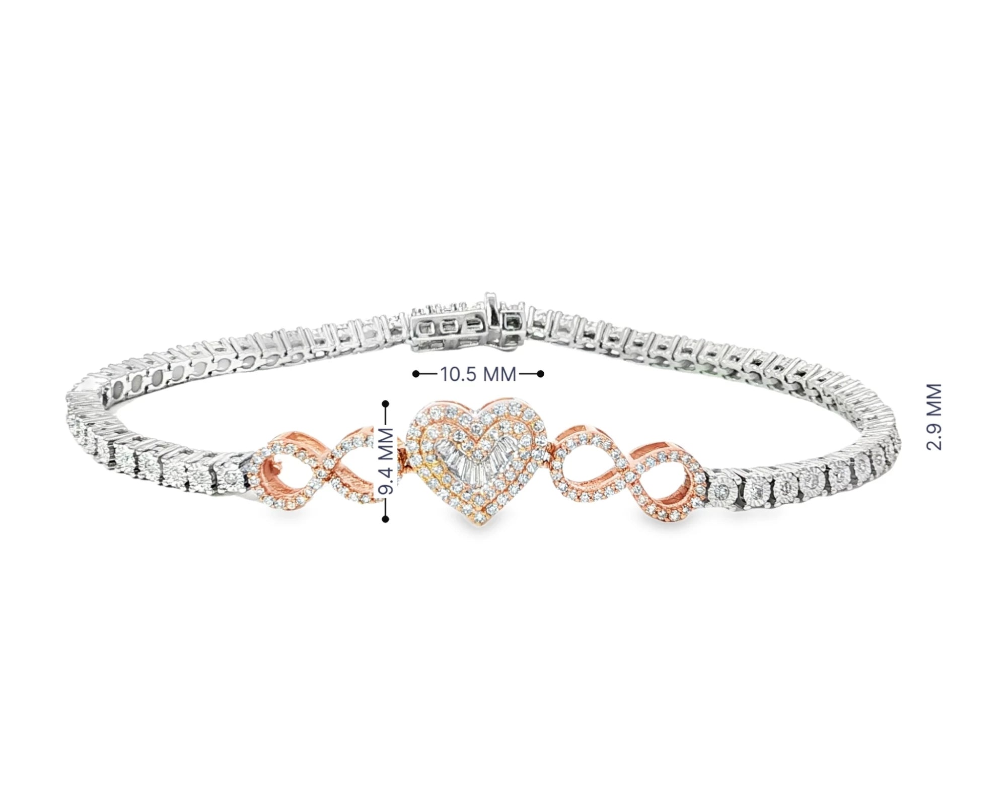 10K Gold Diamond Heart Infinity Tennis Bracelet 2.15ct – view 2