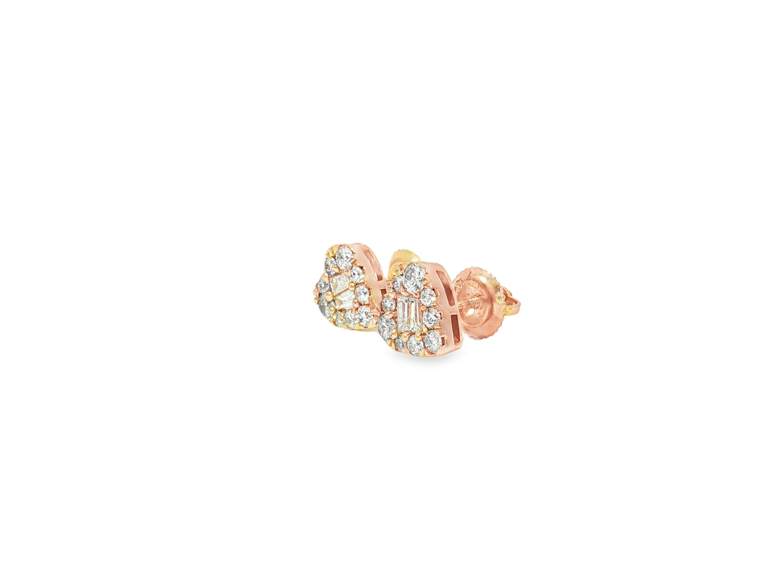 10k Gold Diamond Heart - Shaped Earrings with Round & Baguette Cluster Design 0.70ct - AVI THE JEWELER