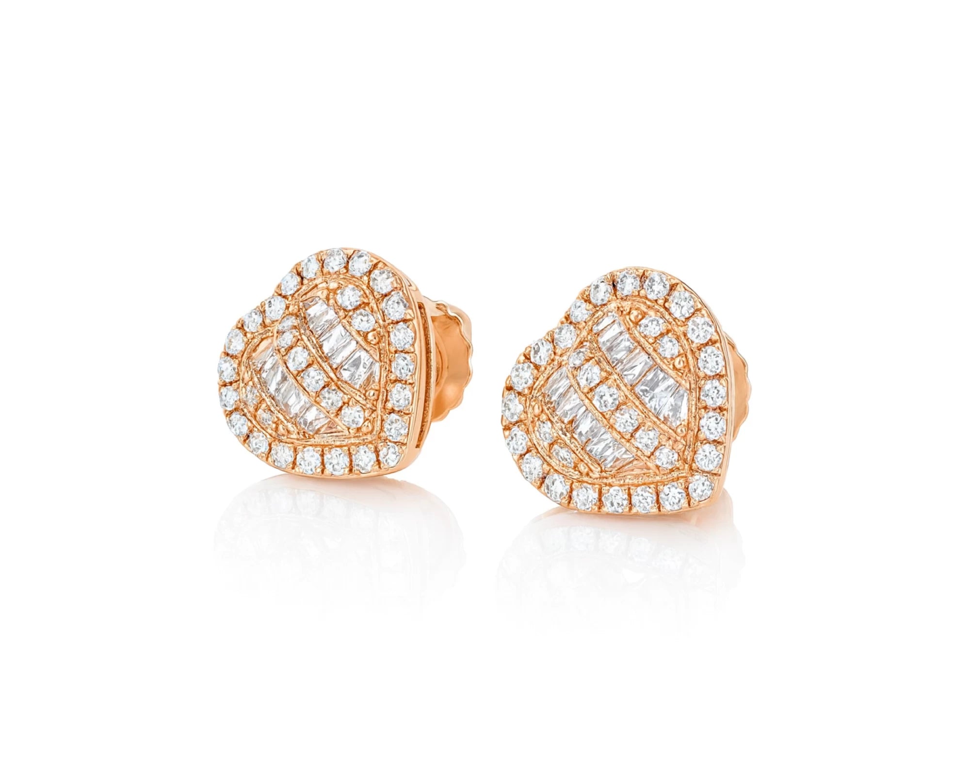 10k Gold Diamond Heart-Shaped Earrings with Round & Baguette-Cut Cluster Design 0.30ct – lifestyle 3856