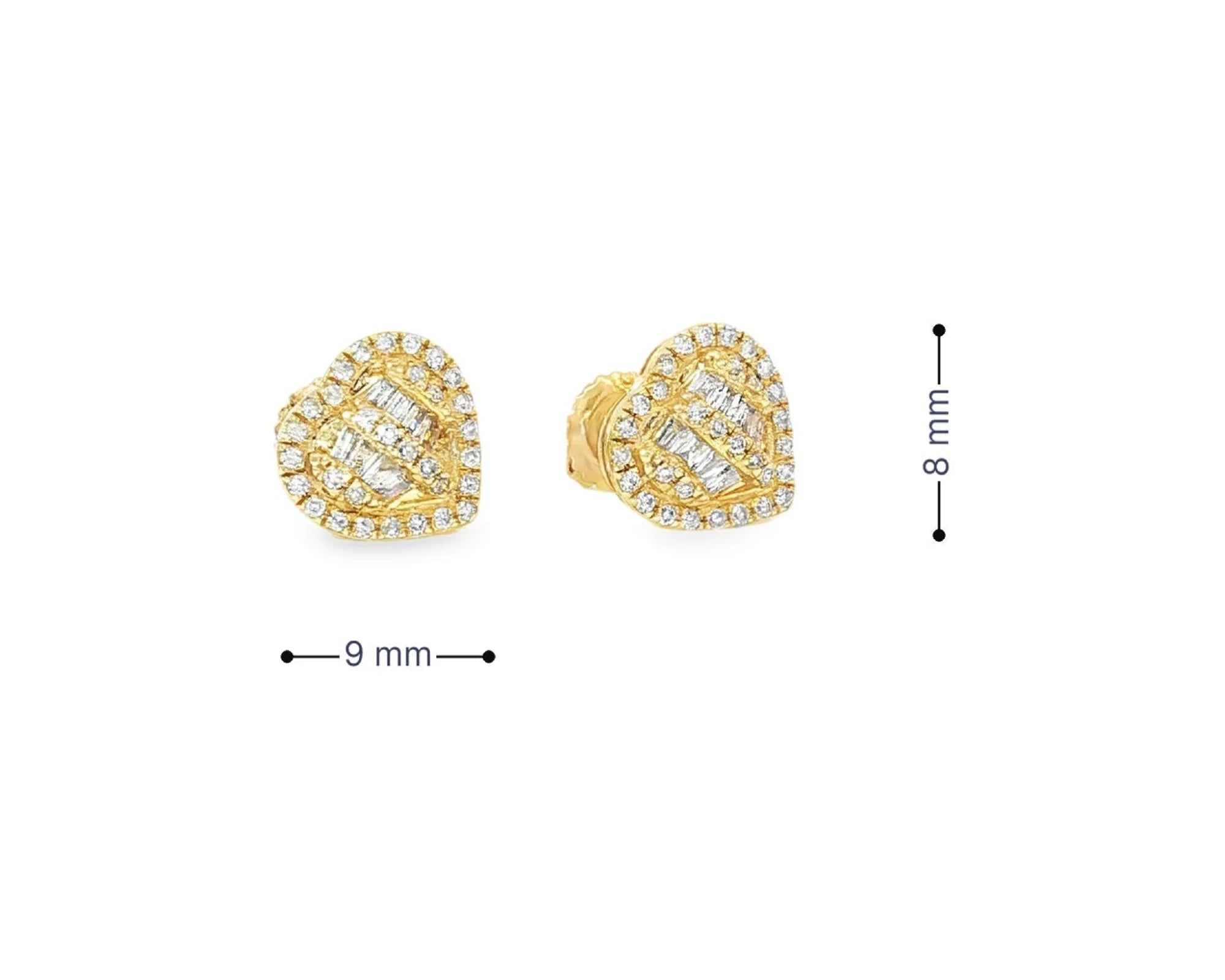 10k Gold Diamond Heart-Shaped Earrings with Round & Baguette-Cut Cluster Design 0.30ct – view 7
