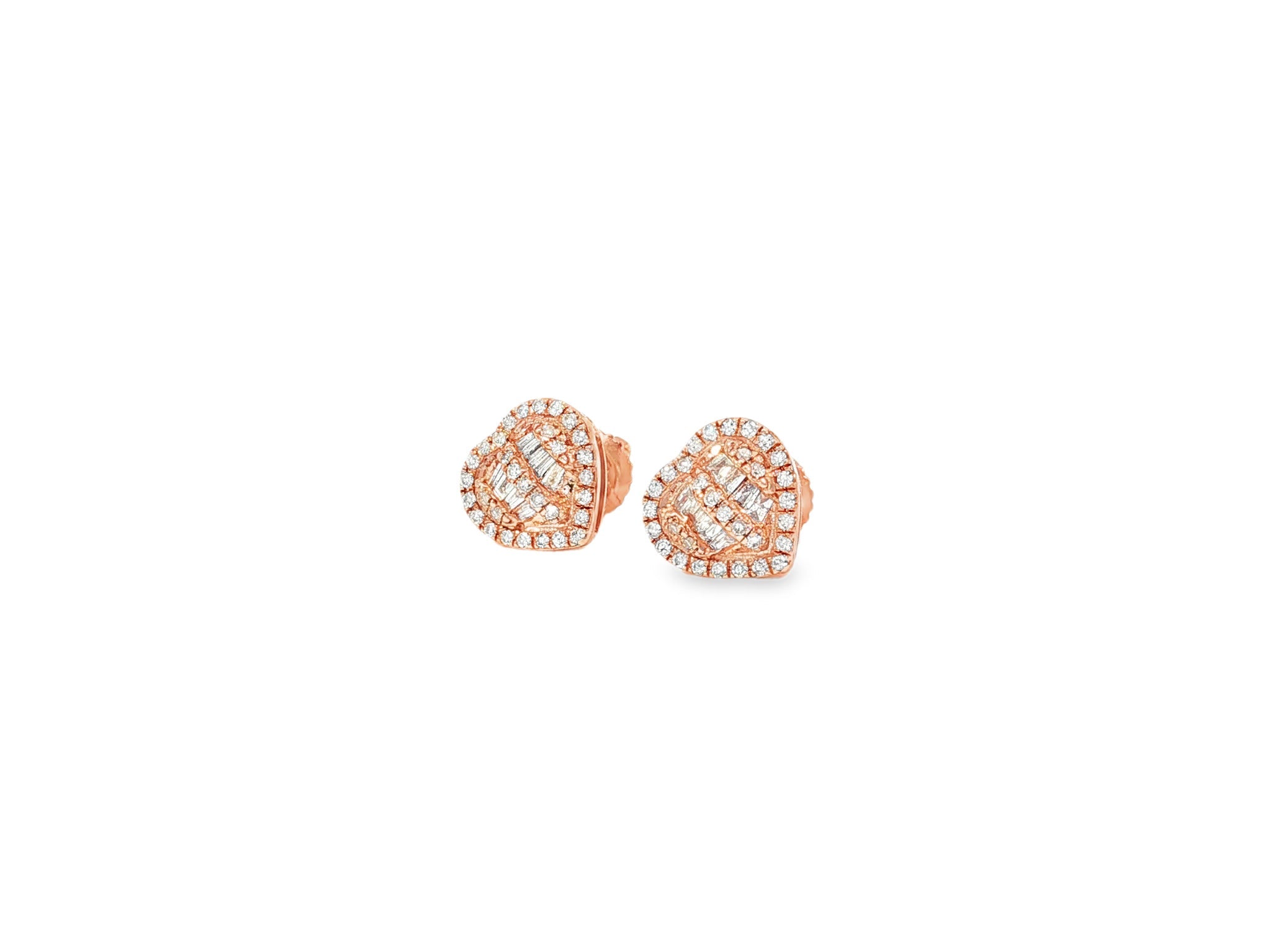 10k Gold Diamond Heart - Shaped Earrings with Round & Baguette - Cut Cluster Design 0.30ct - AVI THE JEWELER