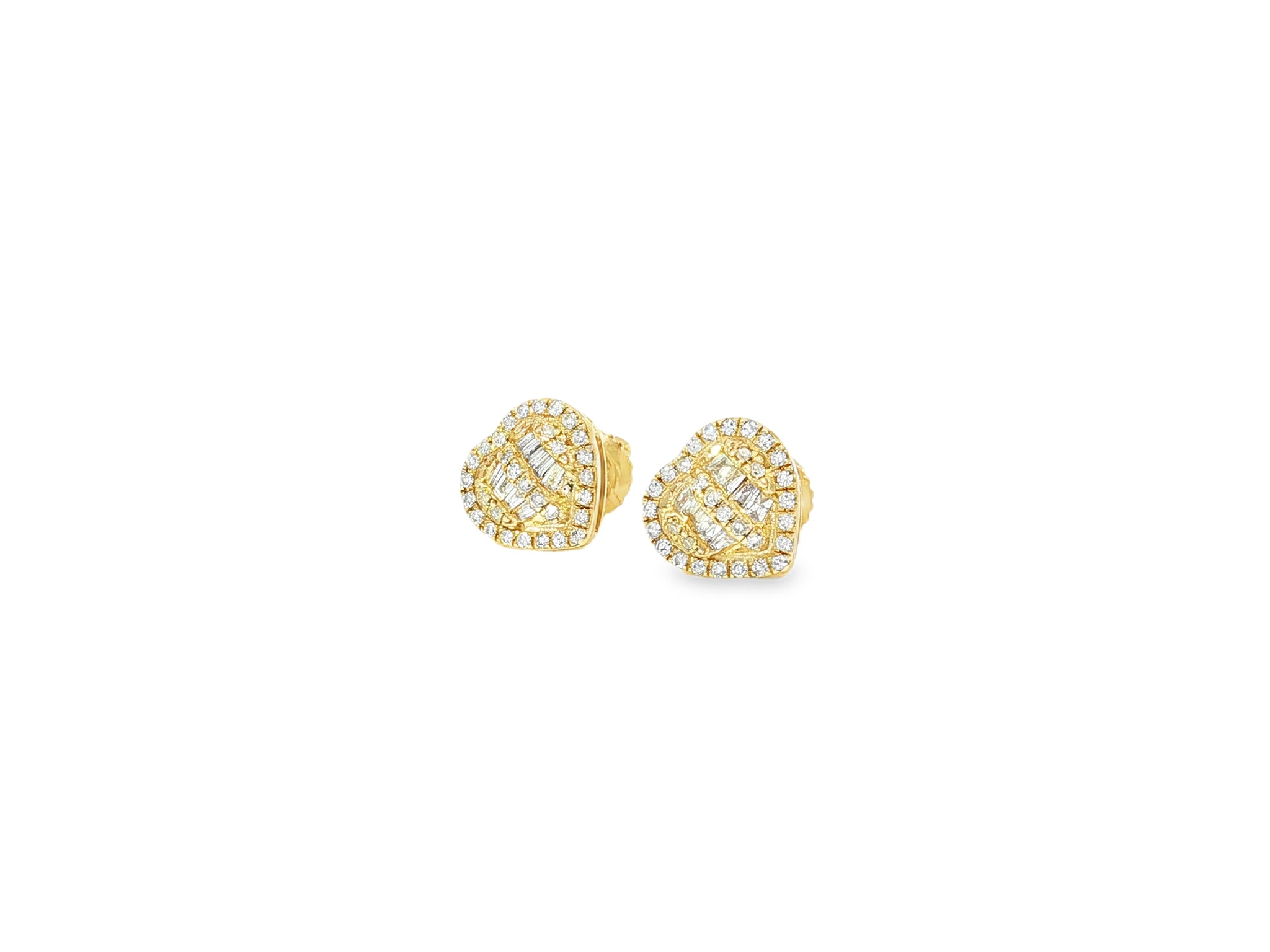 10k Gold Diamond Heart - Shaped Earrings with Round & Baguette - Cut Cluster Design 0.30ct - AVI THE JEWELER