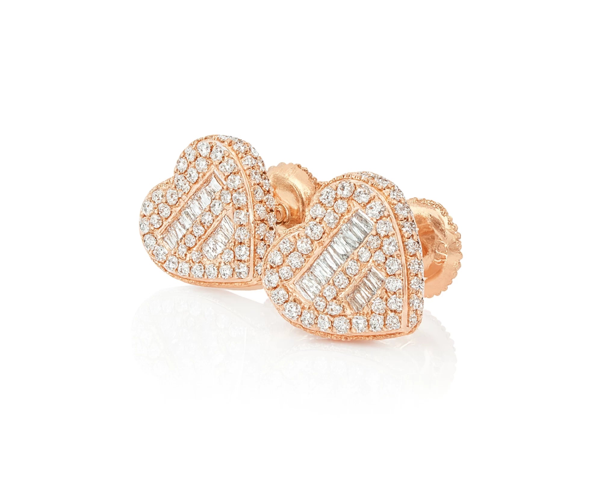 10K Gold Diamond Heart Stud Earrings with Baguette & Round Pavé 0.66ct – lifestyle 3280