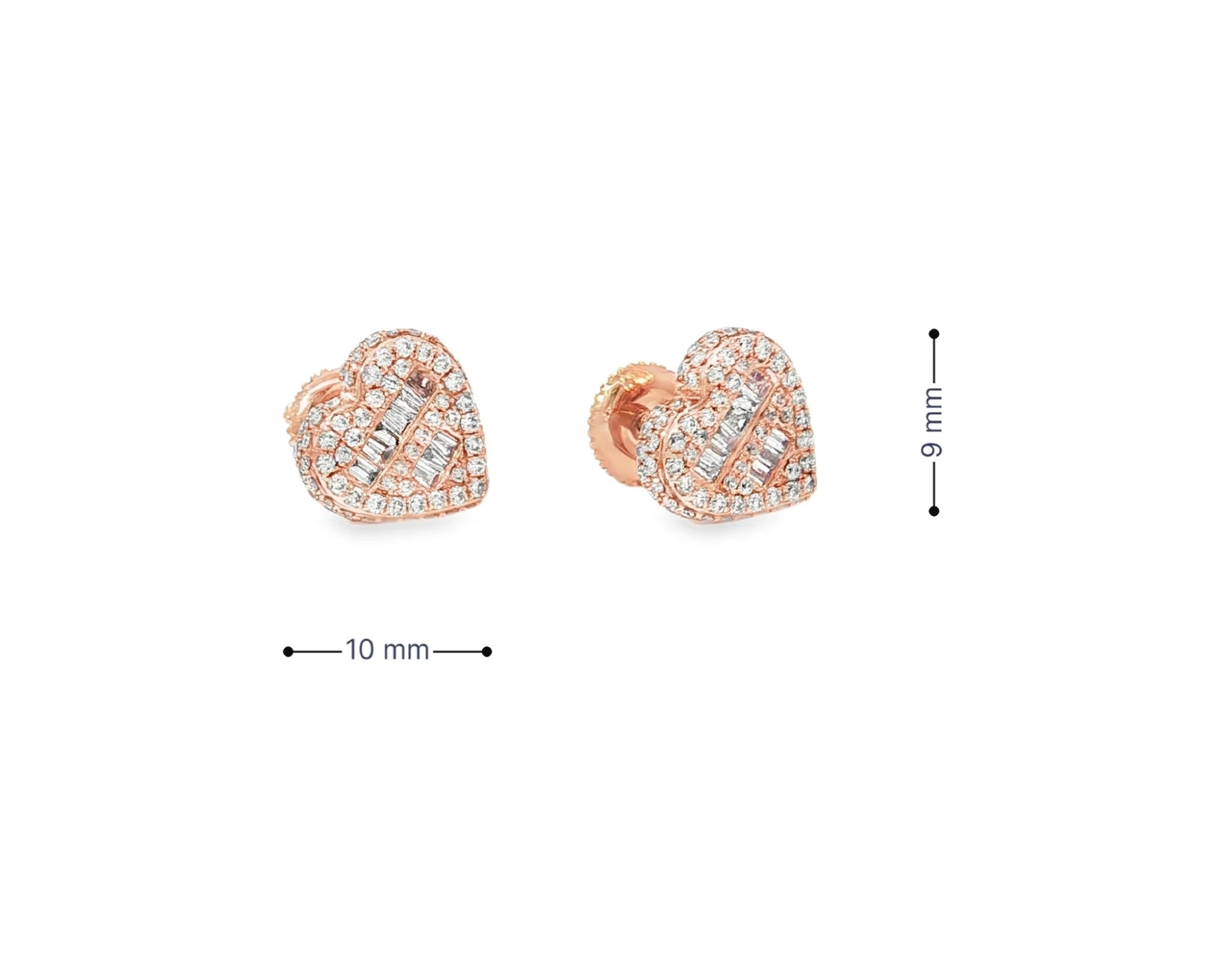 10K Gold Diamond Heart Stud Earrings with Baguette & Round Pavé 0.66ct – view 6