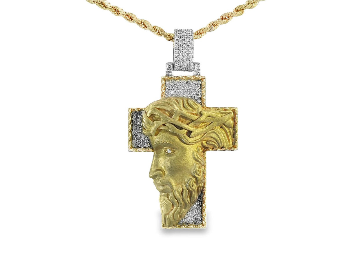 10k Gold Diamond Jesus Cross Pendant with Round Accents 1.27ct - AVI THE JEWELER