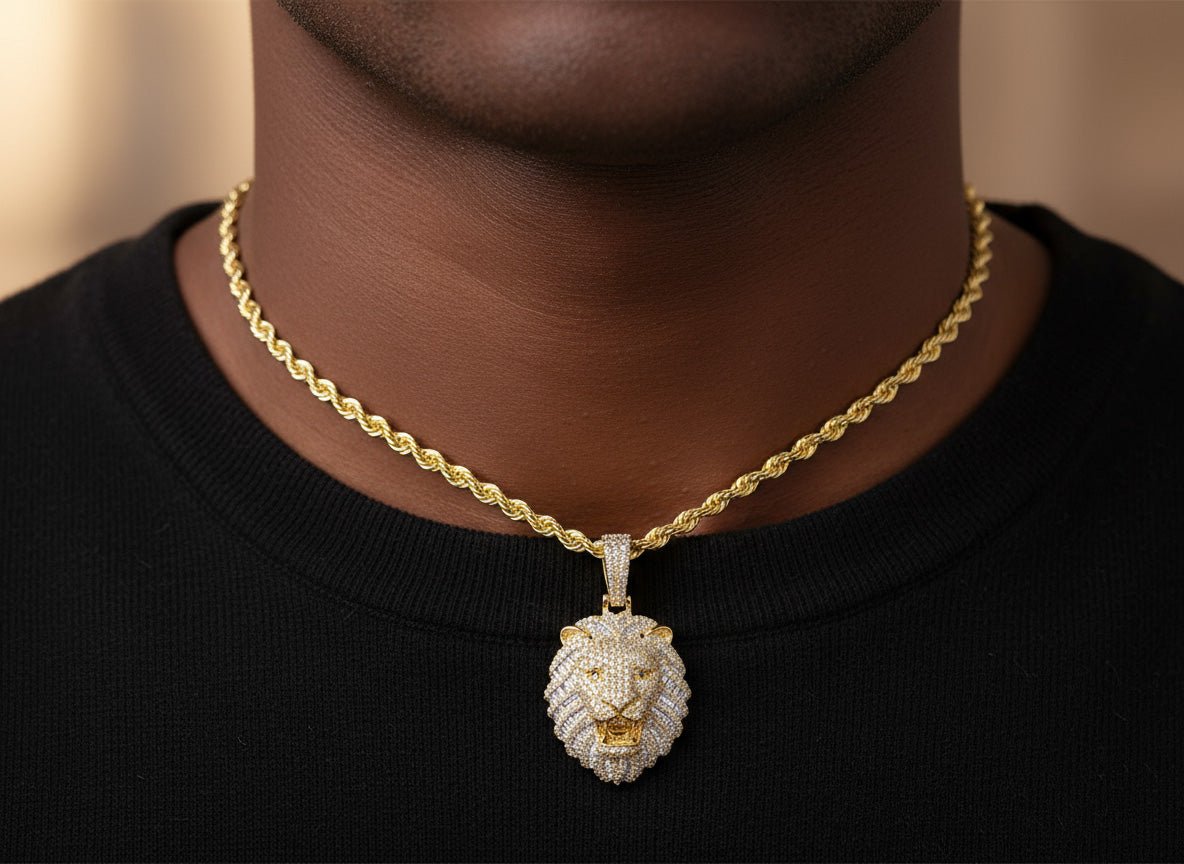 10k Gold Diamond Lion Head Pendant with Baguette & Round Accents 2.75ct - AVI THE JEWELER