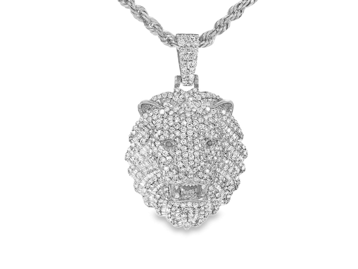 10k Gold Diamond Lion Head Pendant with Baguette & Round Accents 2.75ct - AVI THE JEWELER