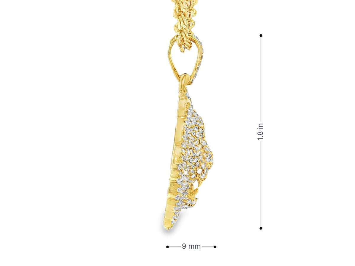 10k Gold Diamond Lion Head Pendant with Baguette & Round Accents 2.75ct - AVI THE JEWELER