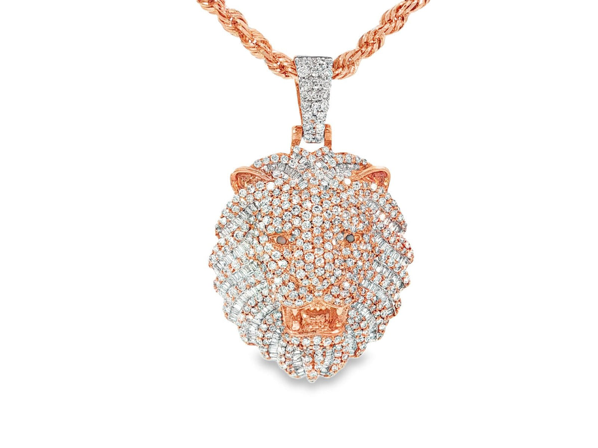 10k Gold Diamond Lion Head Pendant with Baguette & Round Accents 2.75ct - AVI THE JEWELER